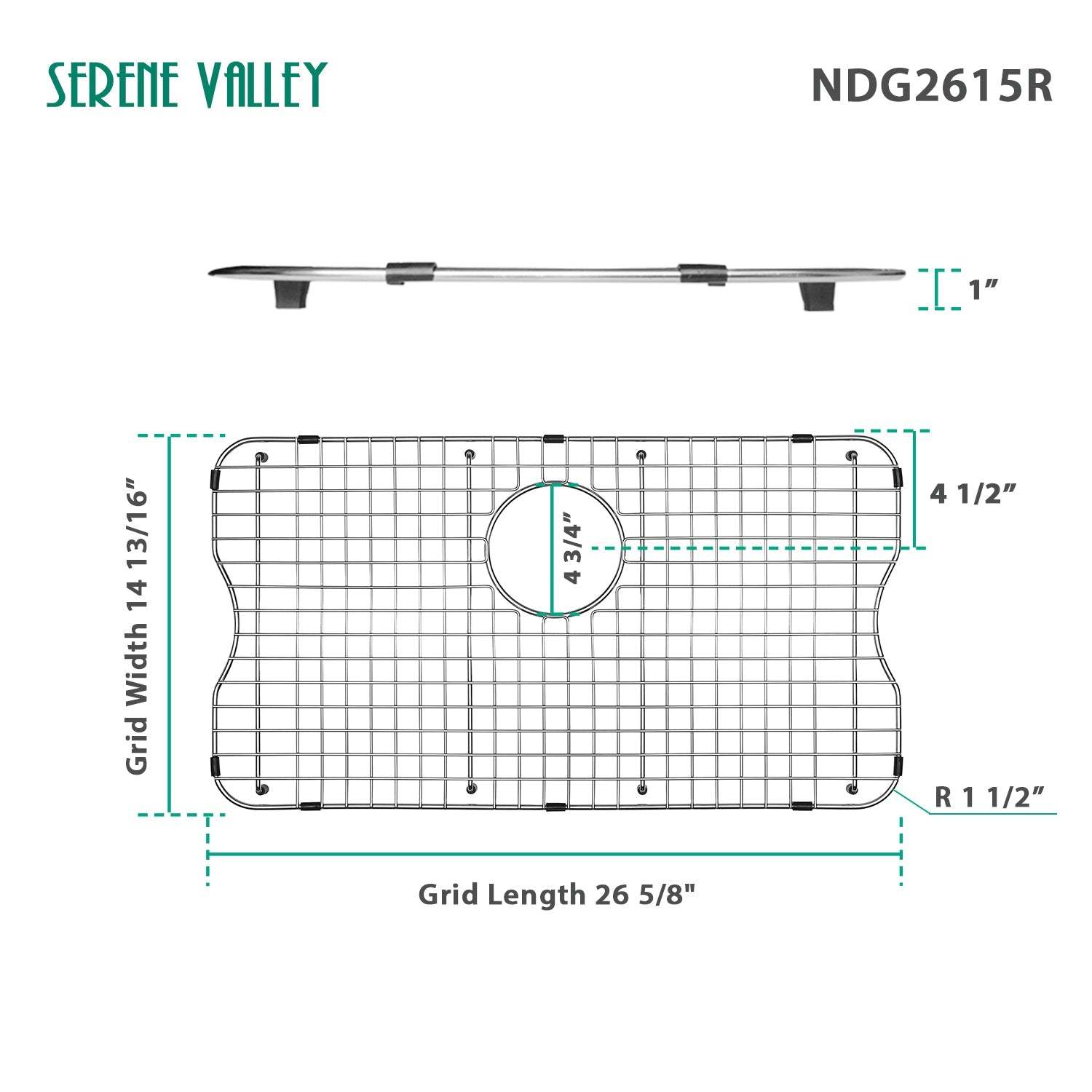 Serene Valley Sink Grid 26-5/8" x 14-13/16", Rear Drain with Corner Radius 1-1/2", NDG2615R-Serene Valley