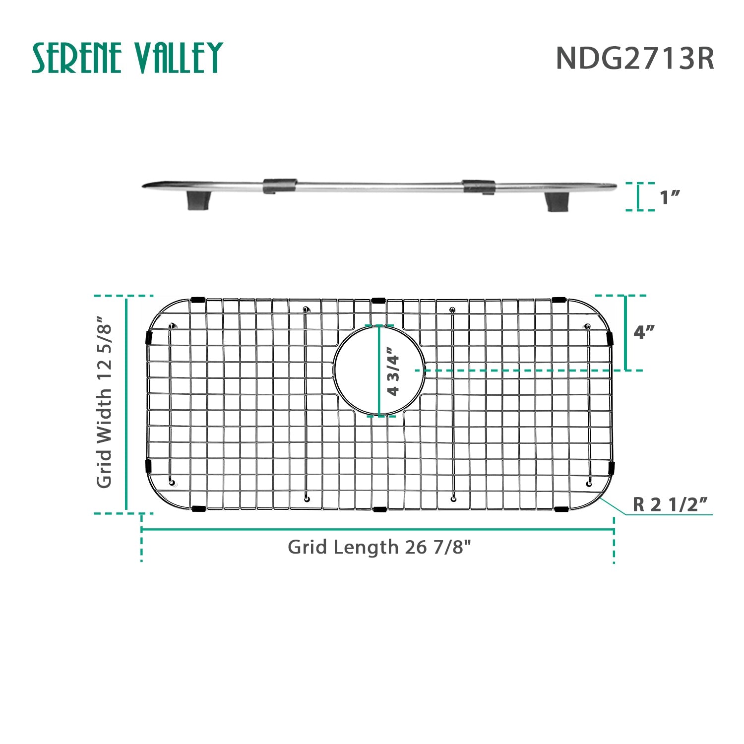 Sink Bottom Grid 26-7/8" x 12-5/8", Rear Drain with Corner Radius 2-1/2", NDG2713R-Serene Valley