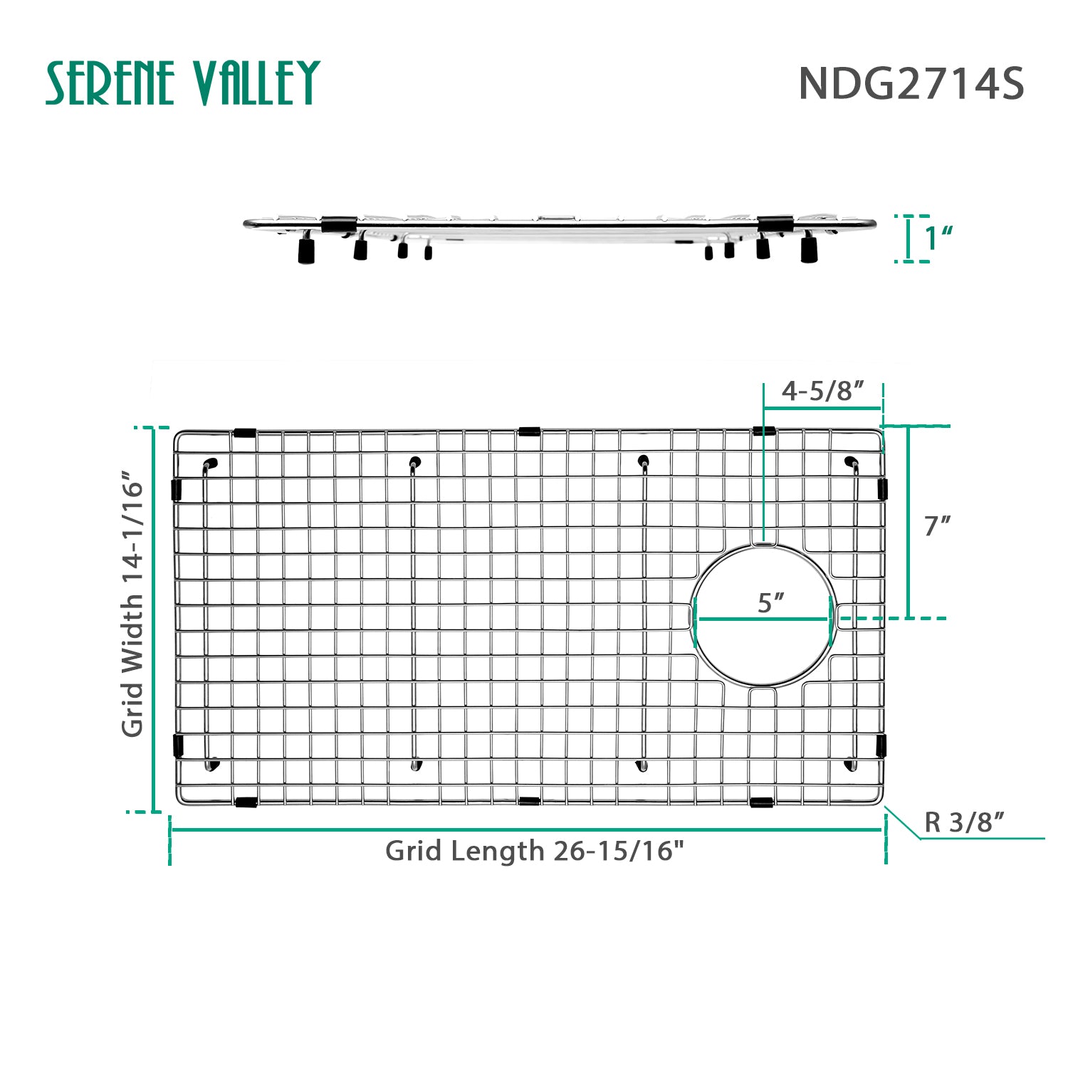 Sink Bottom Grid 26-15/16" X 14-1/16", Side Drain with Corner Radius 3/8",NDG2714S-Serene Valley