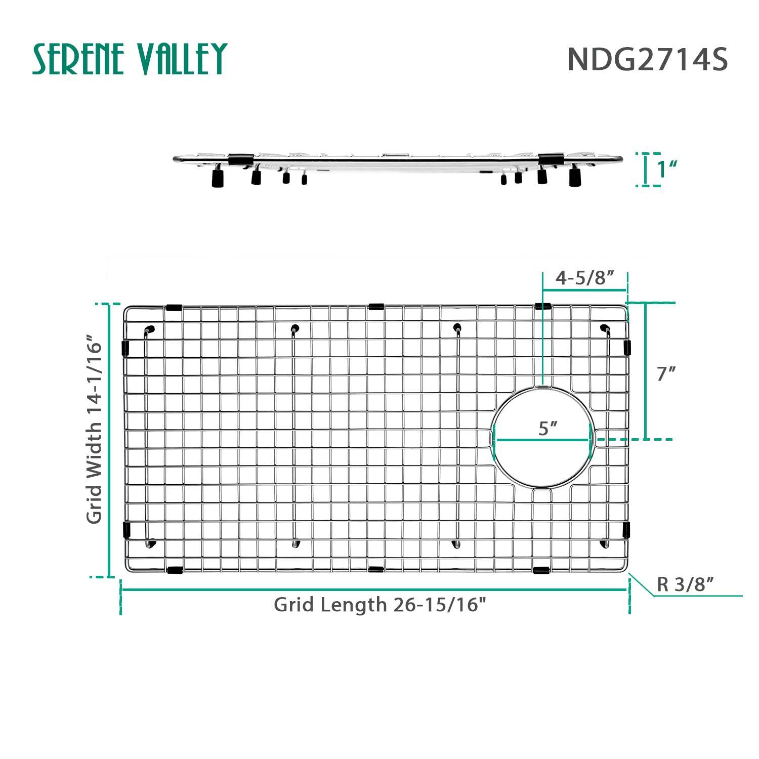 Sink Bottom Grid 26-15/16" X 14-1/16", Side Drain with Corner Radius 3/8",NDG2714S-Serene Valley