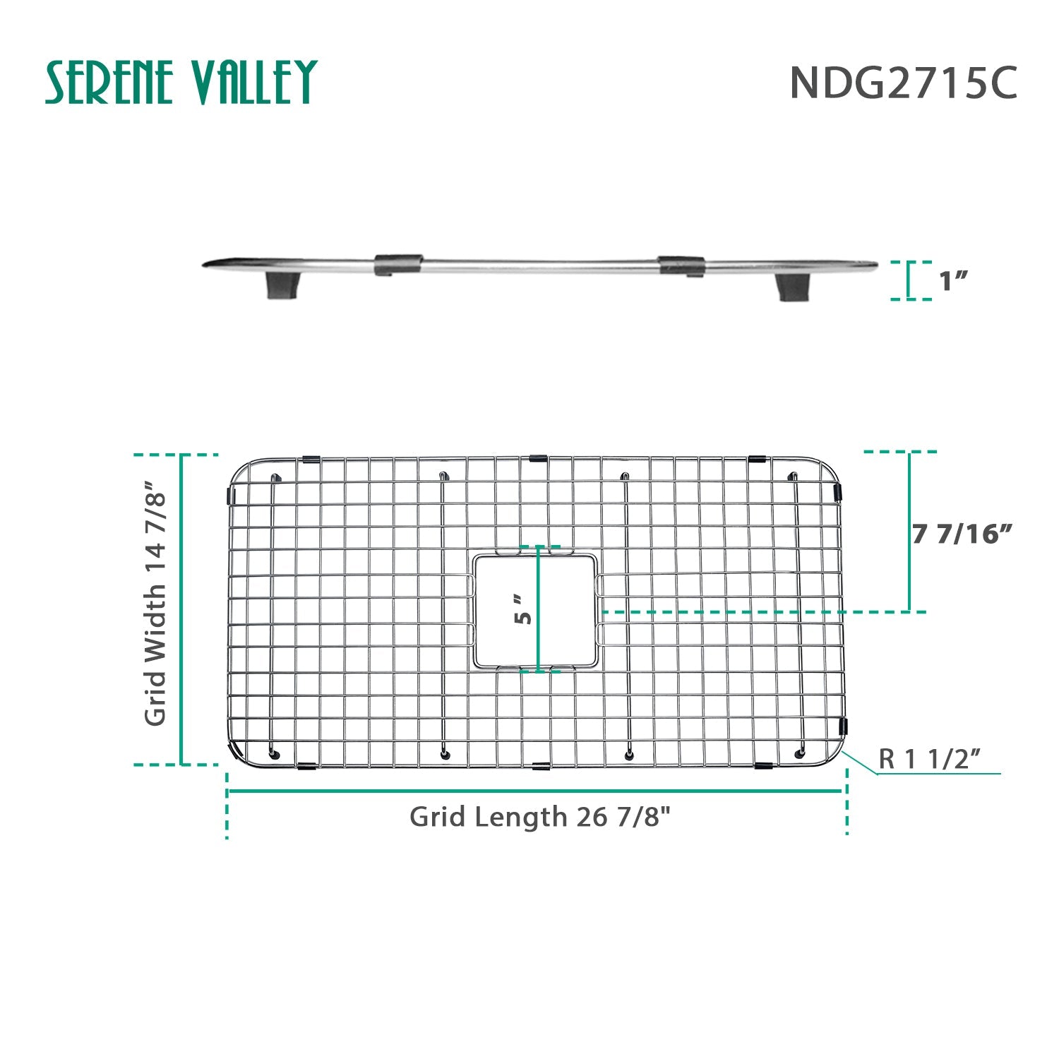 Sink Bottom Grid 26-7/8" x 14-7/8", Centered Drain with Corner Radius 1-1/2" NDG2715C-Serene Valley