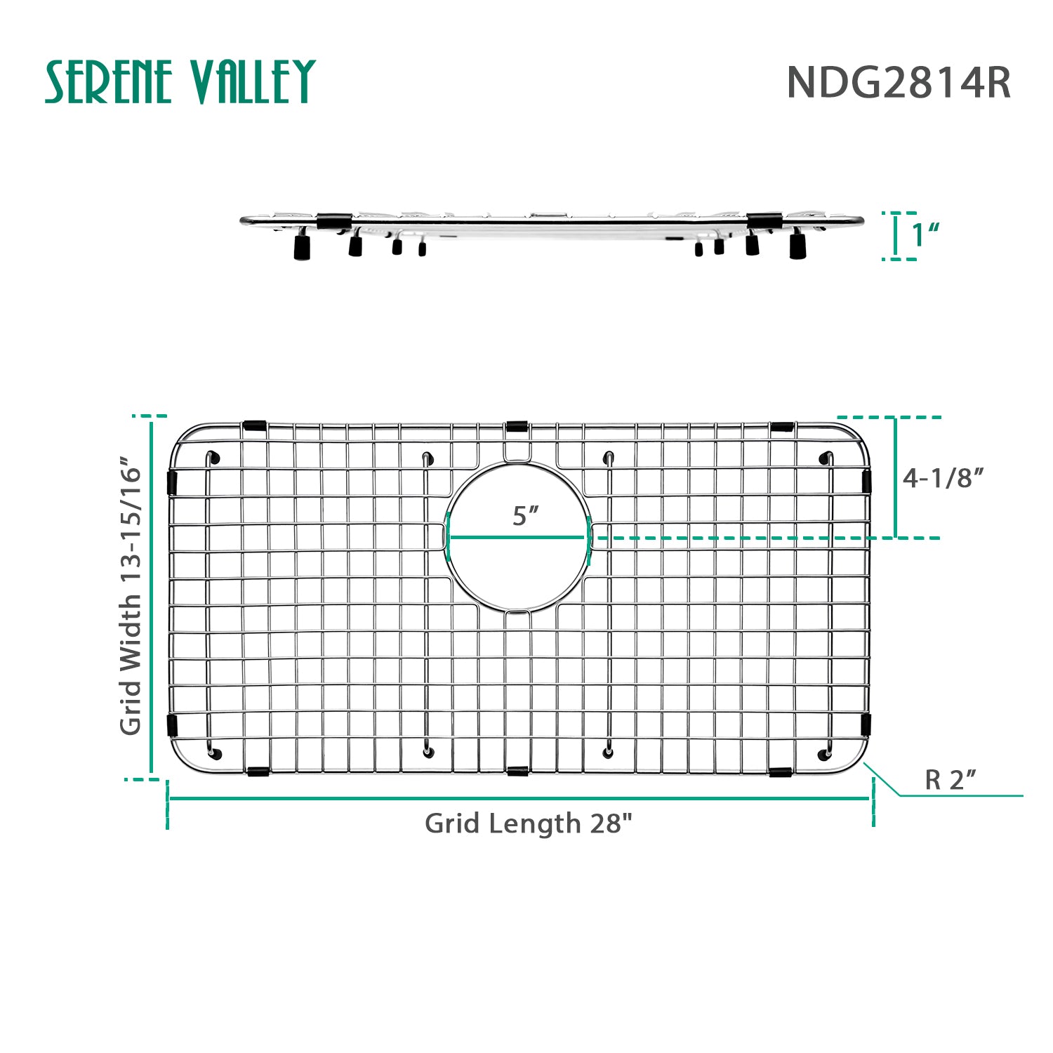 Sink Bottom Grid 28" x 13-15/16", Rear Drain with Corner Radius 2", Sink Protector NDG2814R-Serene Valley