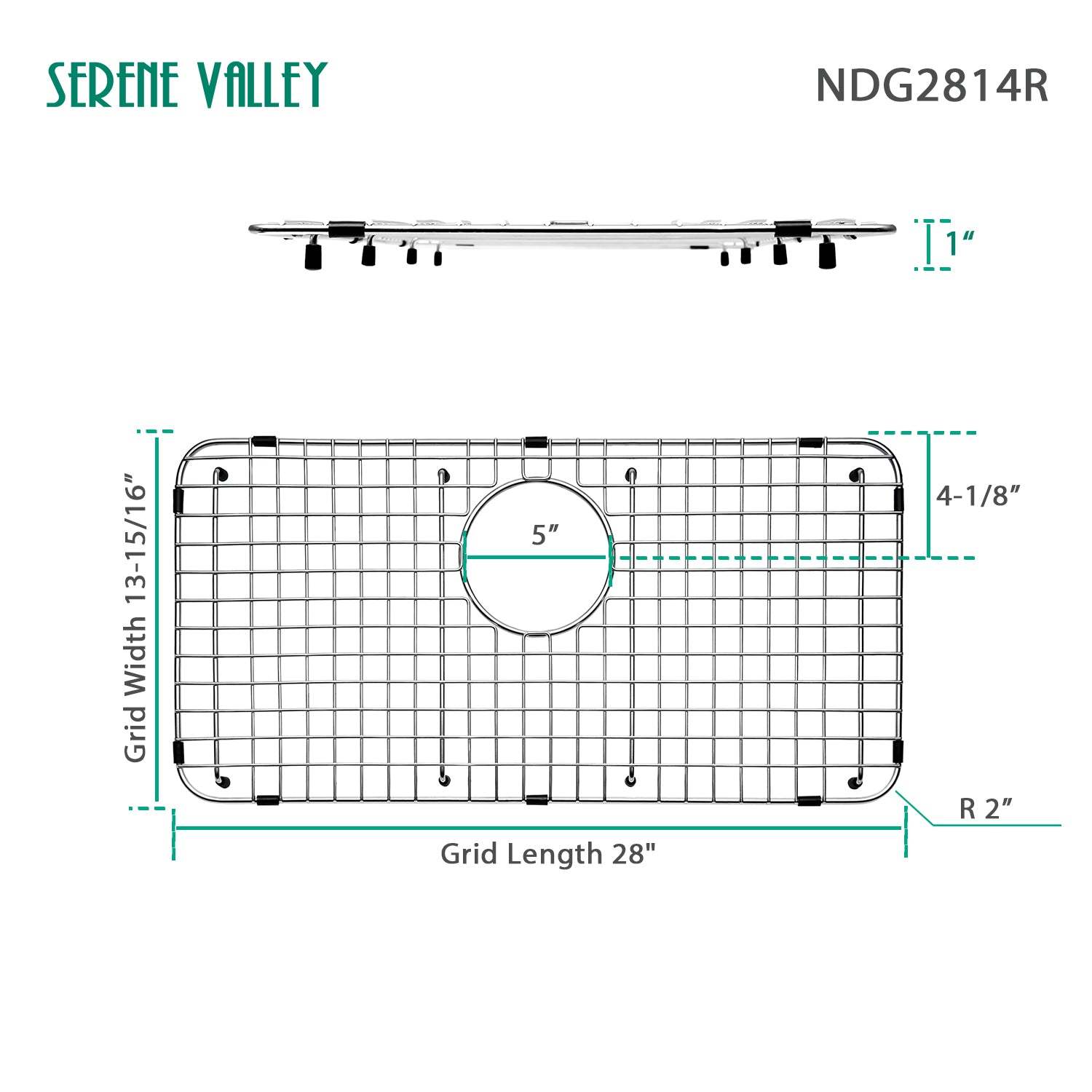 Sink Bottom Grid 28" x 13-15/16", Rear Drain with Corner Radius 2", Sink Protector NDG2814R-Serene Valley