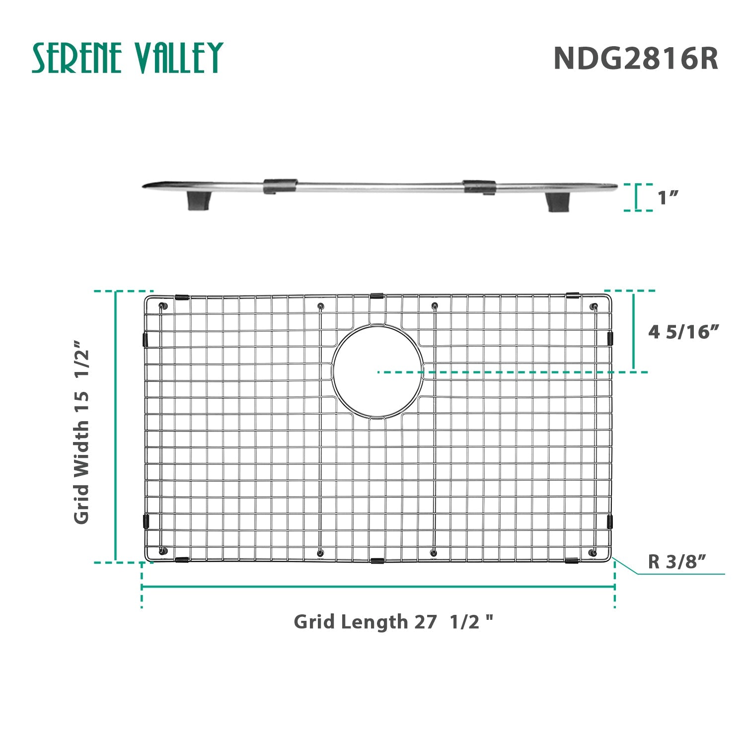 Serene Valley Sink Bottom Grid 27-1/2" x 15-1/2", Rear Drain with Corner Radius 3/16", Kitchen Sink Grid NDG2816R-Serene Valley