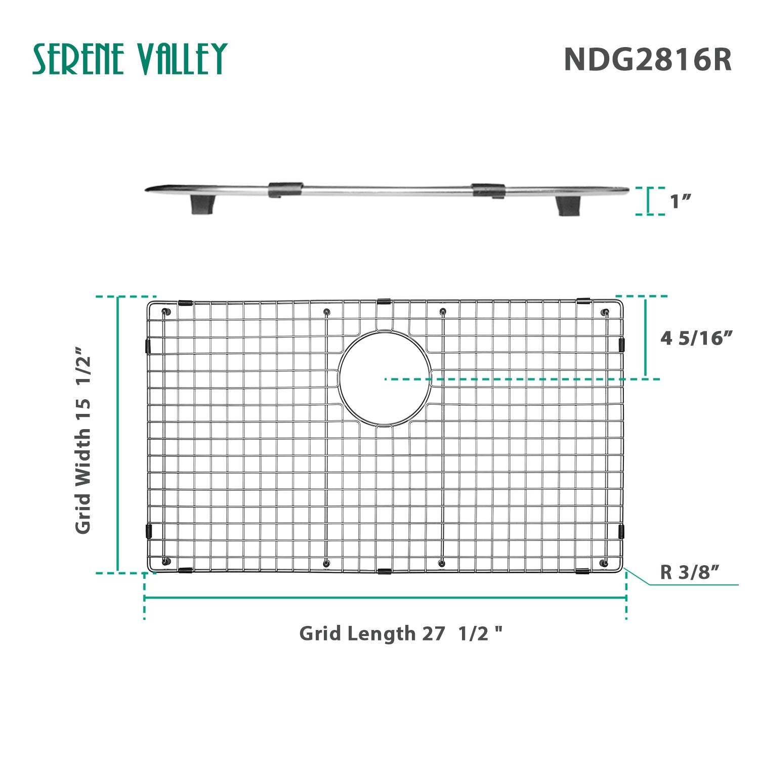 Serene Valley Sink Bottom Grid 27-1/2" x 15-1/2", Rear Drain with Corner Radius 3/16", Kitchen Sink Grid NDG2816R-Serene Valley