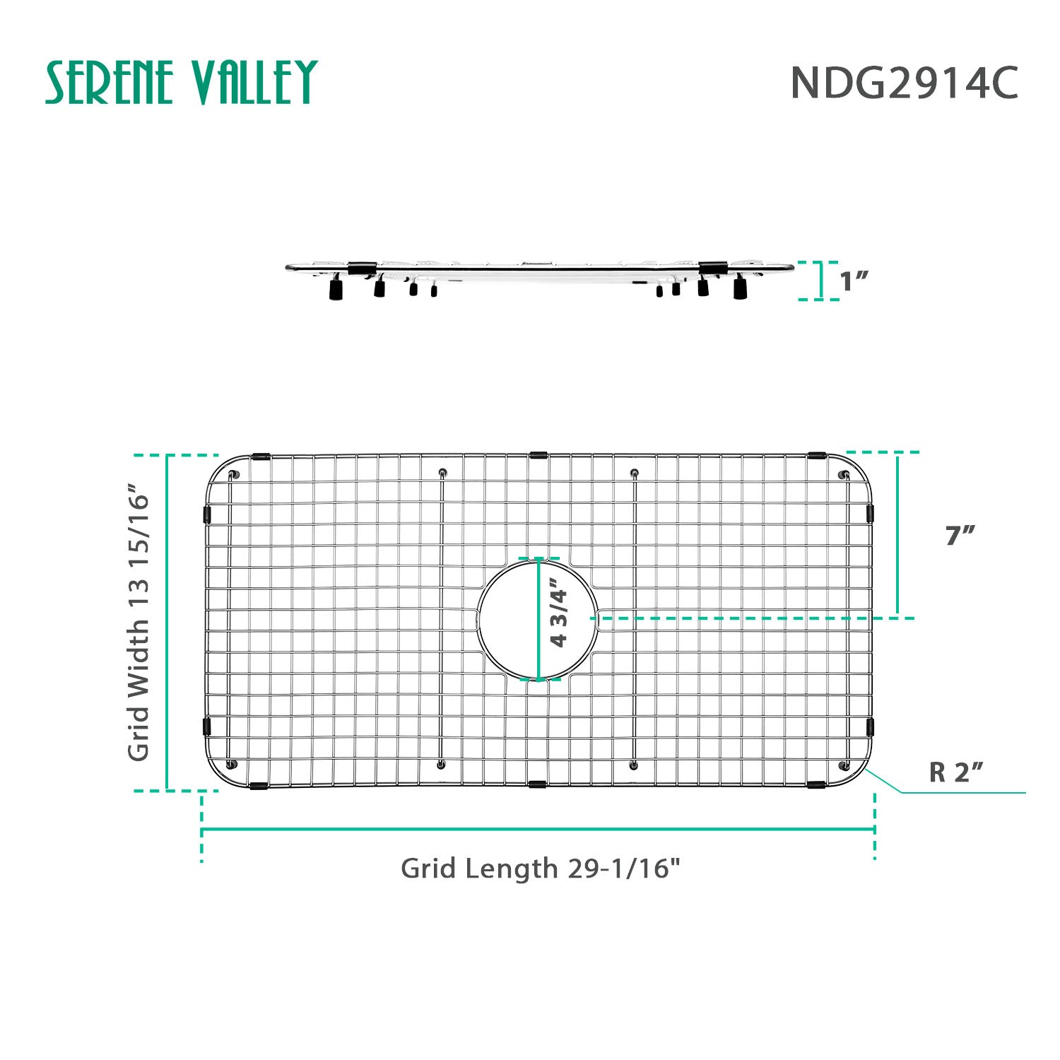 Sink Bottom Grid 29-1/16" X 13-15/16", Centered Drain with Corner Radius 2", NDG2914C-Serene Valley