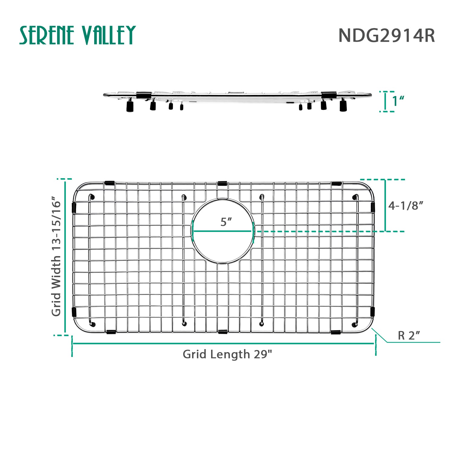 Sink Bottom Grid 29" X 13-15/16", Rear Drain with Corner Radius 2", Sink Protector NDG2914R-Serene Valley
