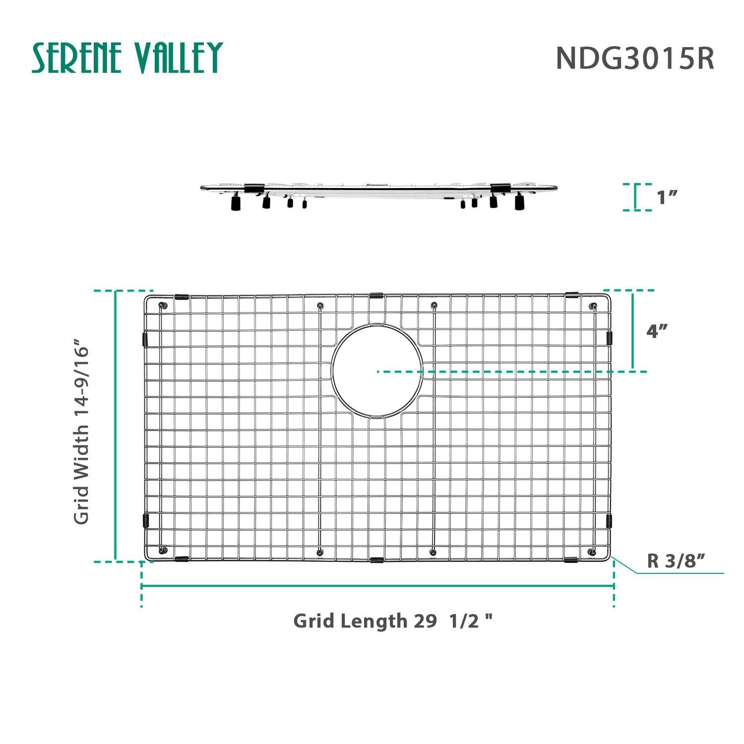 Sink Bottom Grid 29-1/2" X 14-9/16", Rear Drain with Corner Radius 3/8", Sink Protector NDG3015R-Serene Valley