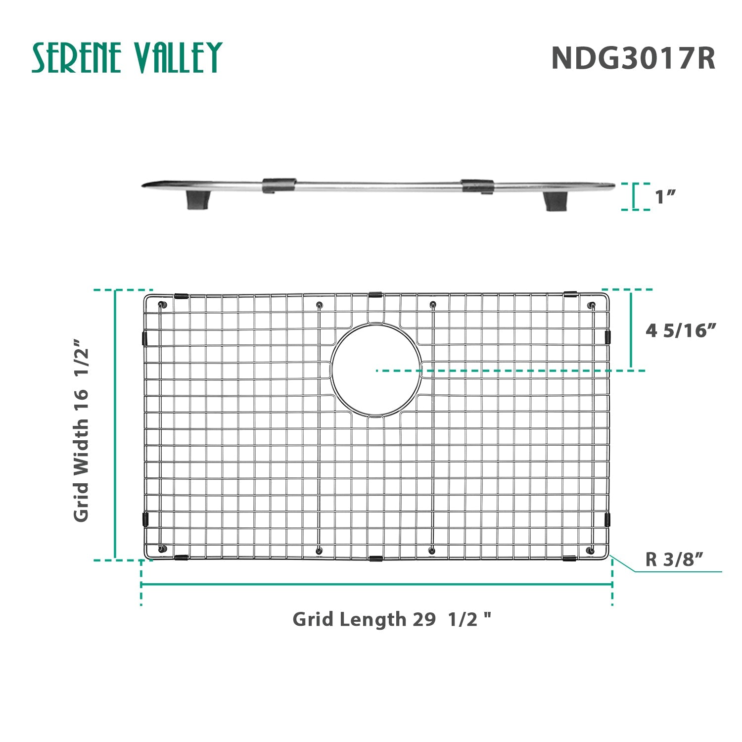Serene Valley Sink Bottom Grid 29-1/2" x 16-1/2", Rear Drain with Corner Radius 3/16", Sink Grids Stainless Steel NDG3017R-Serene Valley