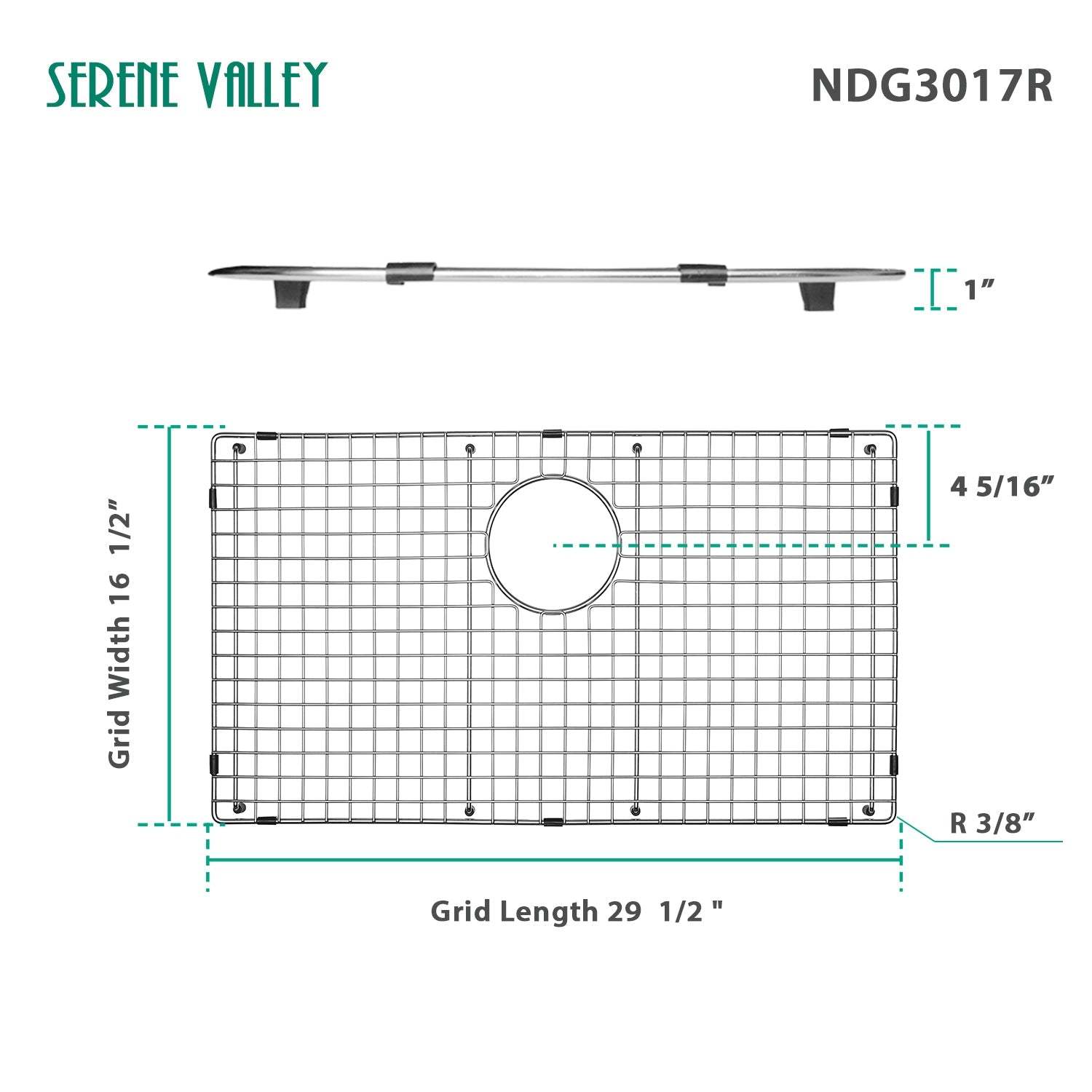 Serene Valley Sink Bottom Grid 29-1/2" x 16-1/2", Rear Drain with Corner Radius 3/16", Sink Grids Stainless Steel NDG3017R-Serene Valley