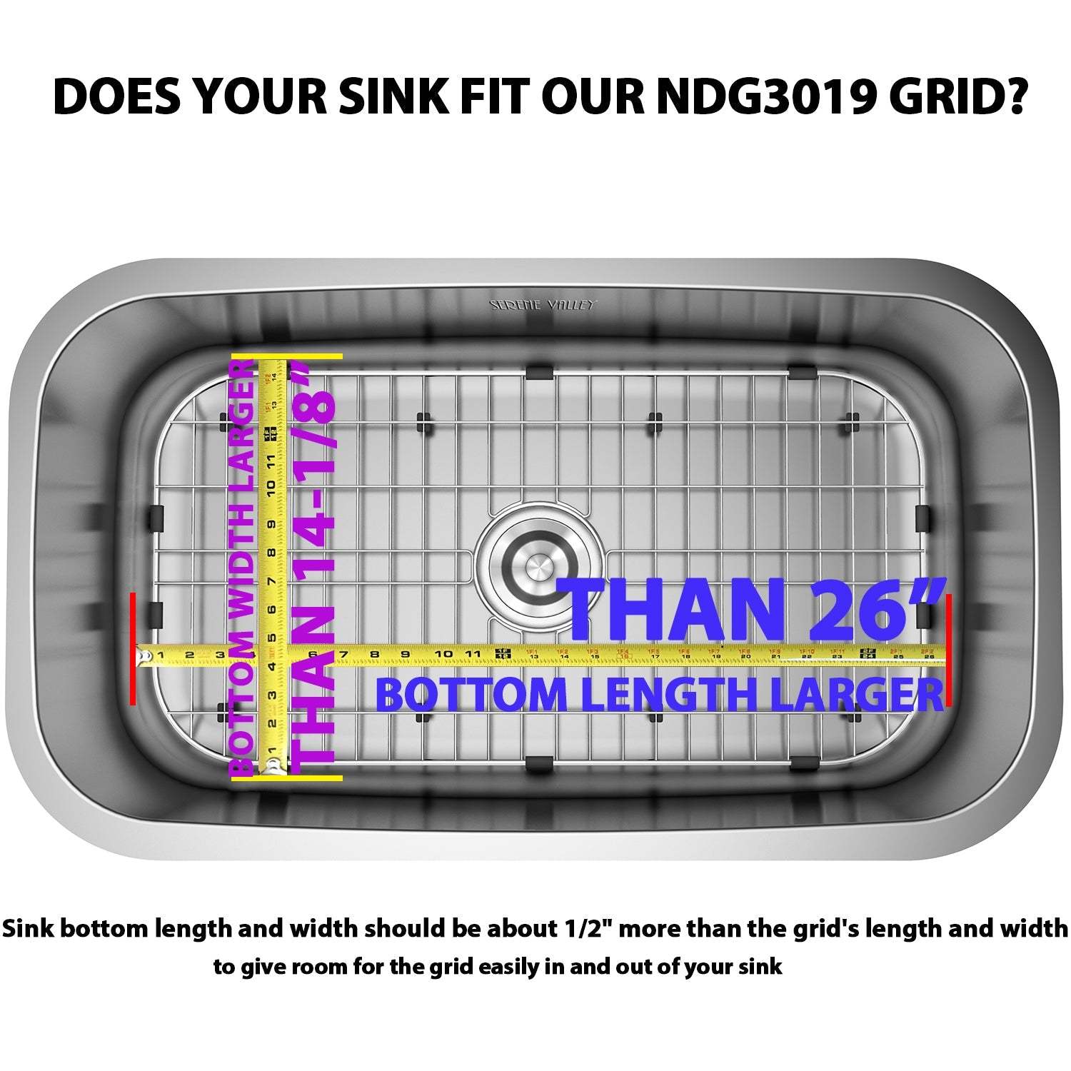 Sink Grid 26 x 14, NDG3019 dim 26" x 14 1/8"-Serene Valley