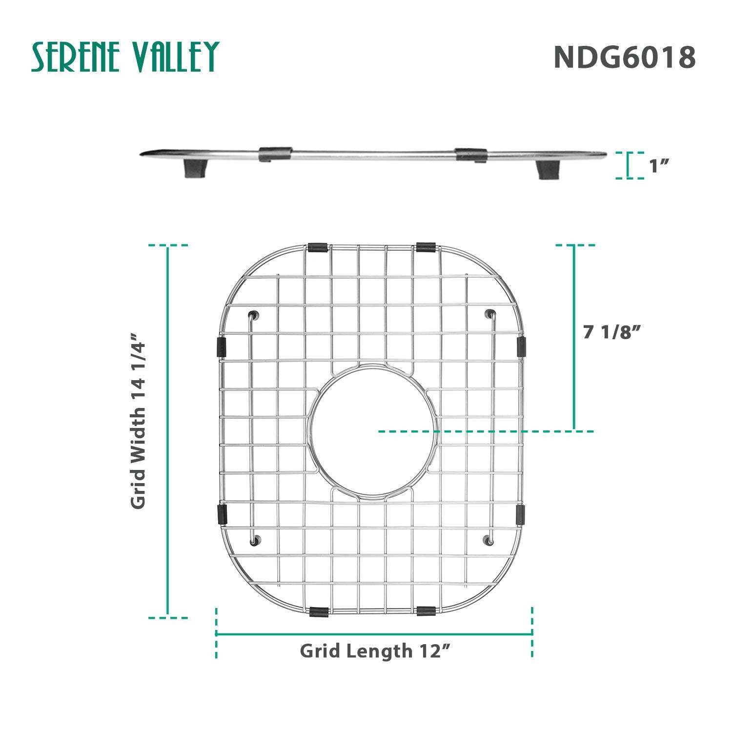 Serene Valley Sink Bottom Grid 12" x 14-1/8", Centered Drain with Corner Radius 3-1/2", NDG6018-Serene Valley