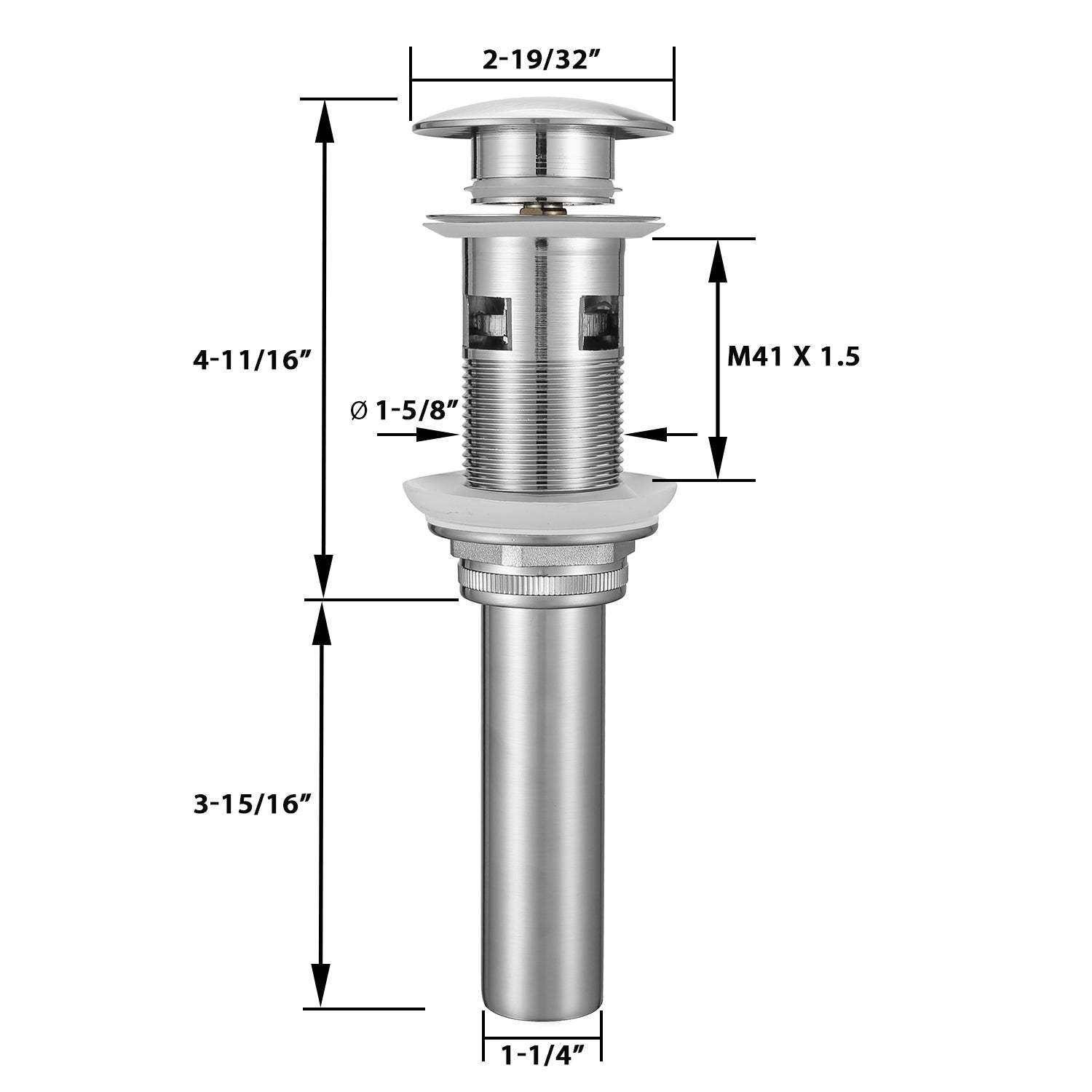 Serene Vally Pop-up Drain for Ceramic Bathroom Sink with Overflow, Solid Brass Construction with 304 Stainless Steel Tailpiece NDP102BN, Brushed Nickel-Serene Valley