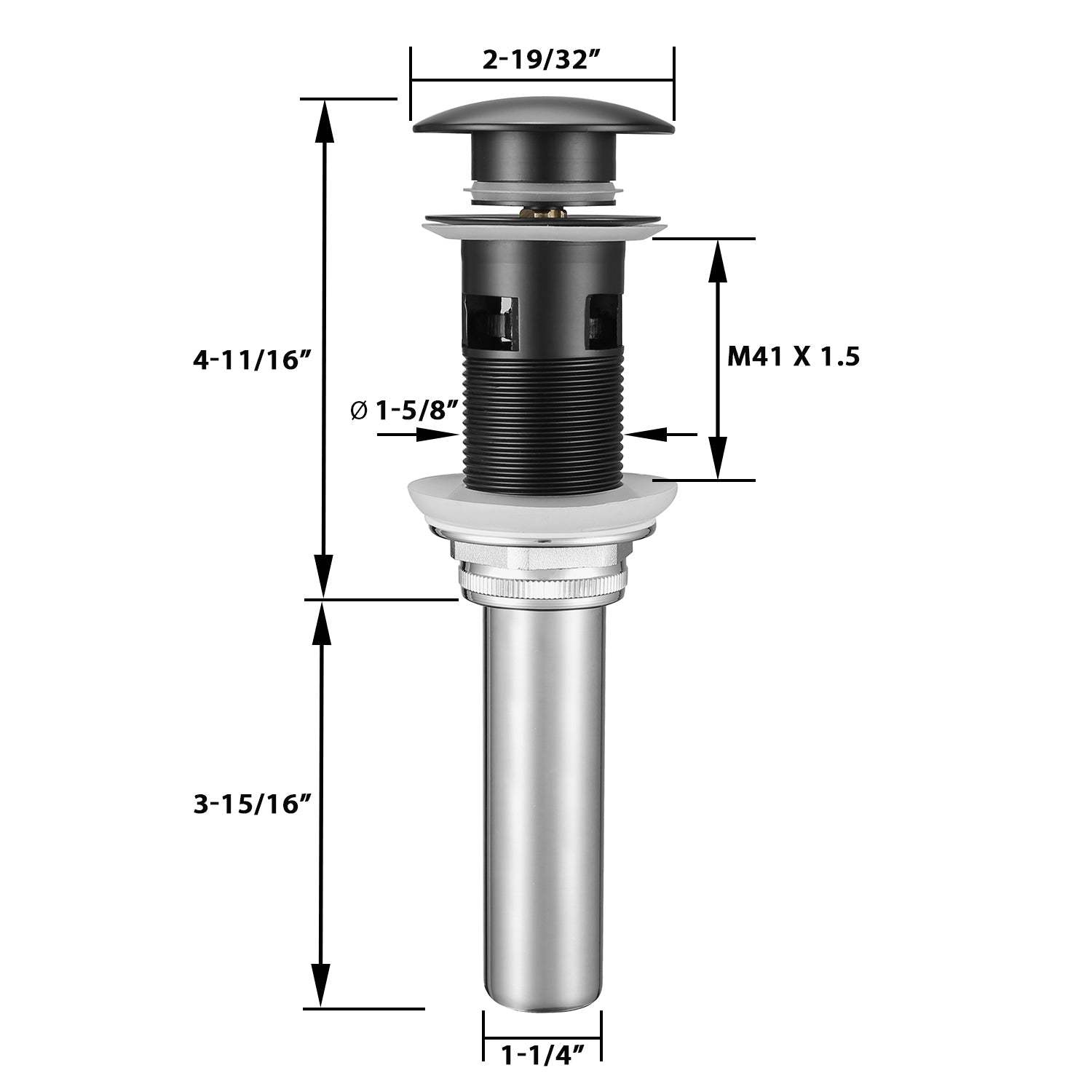 Serene Vally Pop-up Drain for Ceramic Bathroom Sink with Overflow, Solid Brass Construction with 304 Stainless Steel Tailpiece NDP102MB, Matte Black-Serene Valley