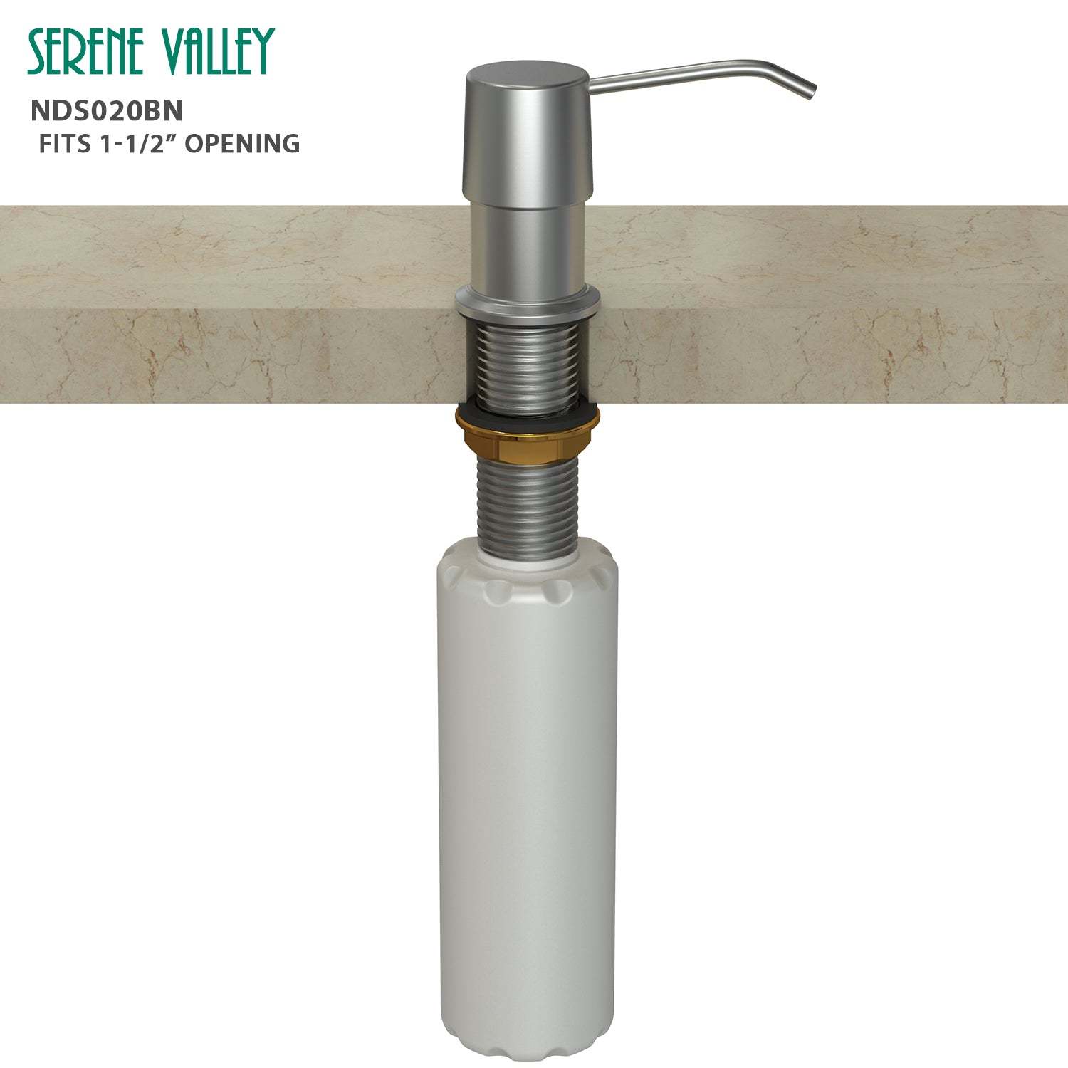 Kitchen Soap Dispenser NDS020BN, Solid Brass Construction with Refill-From-Top Capacity, Super Smooth and Durable Pump with Built-in Bottle-Serene Valley