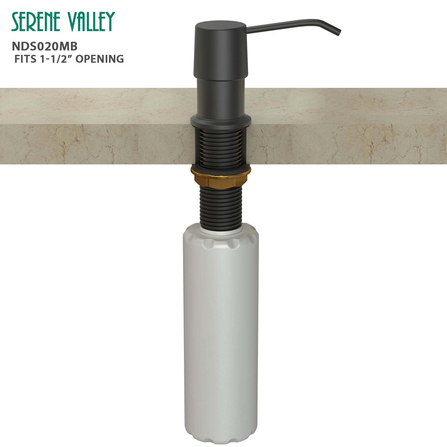 Kitchen Soap Dispenser NDS020MB, Solid Brass Construction with Refill-From-Top Capacity, Super Smooth and Durable Pump with Built-in Bottle-Serene Valley