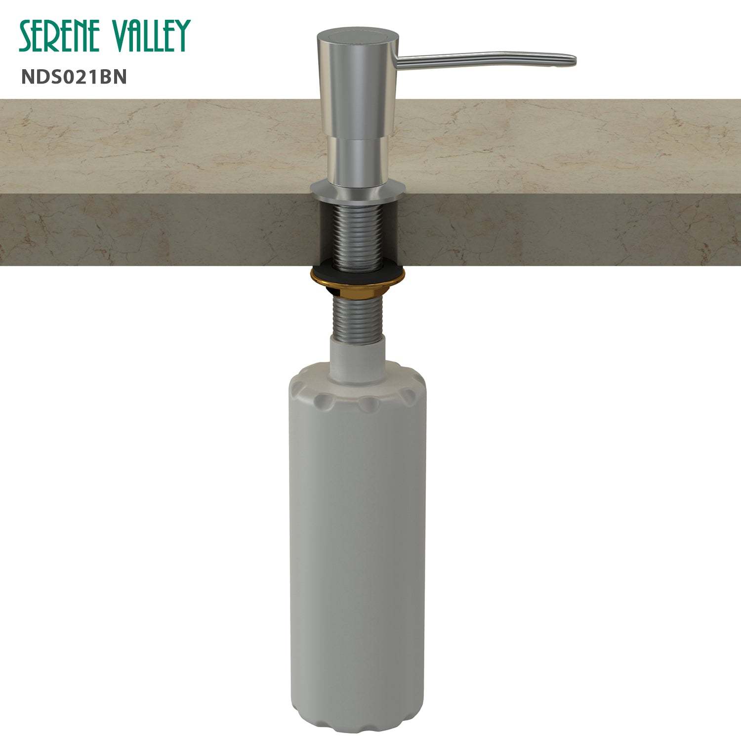 Kitchen Soap Dispenser NDS021BN, Solid Brass Construction with Refill-From-Top Capacity, Super Smooth and Durable Pump with Built-in Bottle-Serene Valley