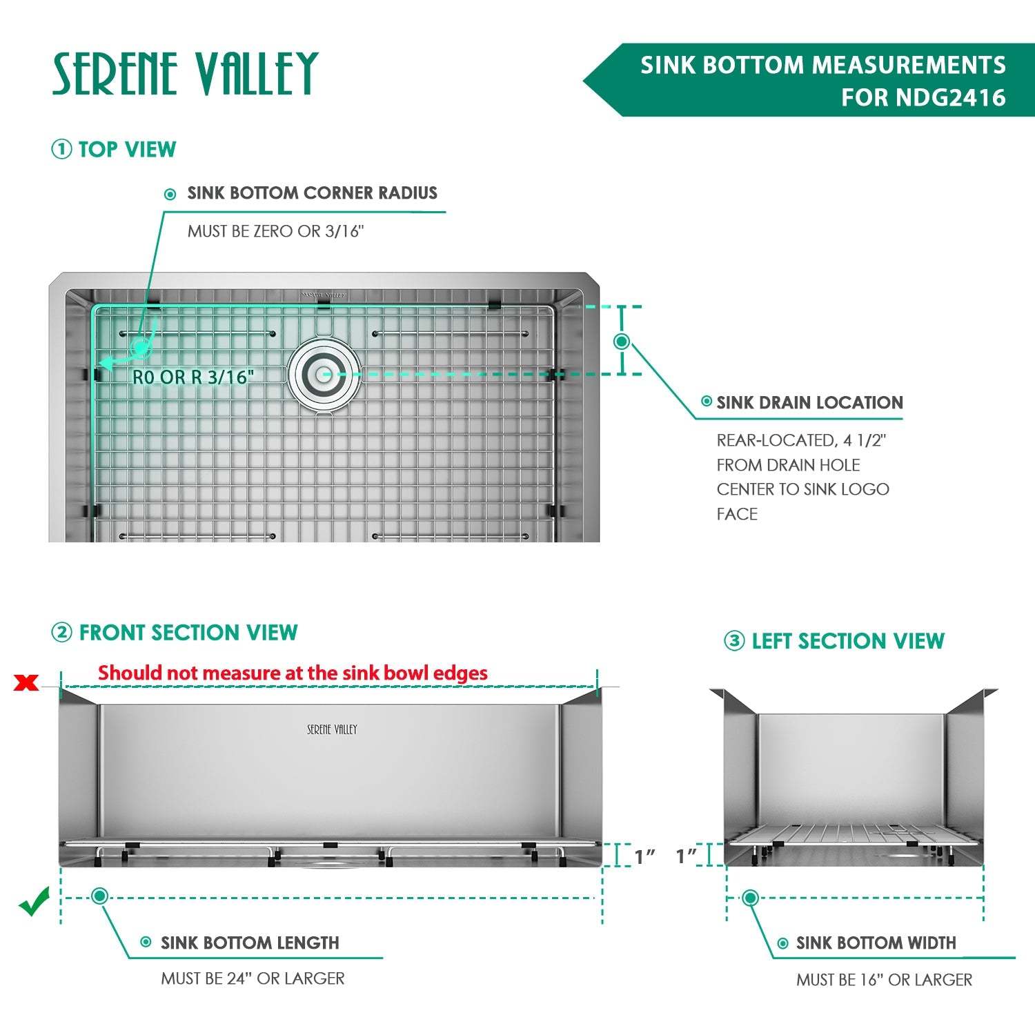 Sink Grid 24 x 16, NDG2416 dim 23 5/8” x 15 11/16”-Serene Valley