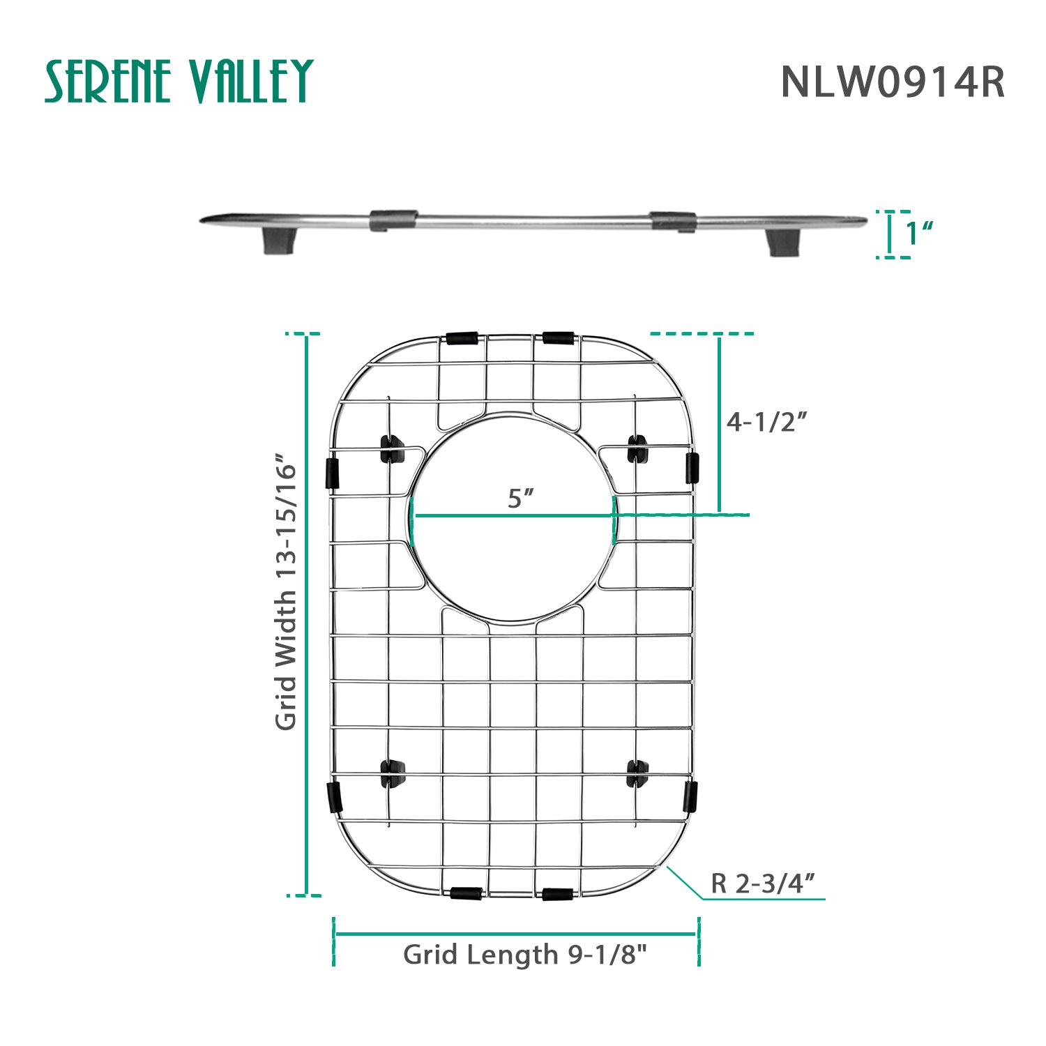 Sink Bottom Grid 9" x 13-7/8", Rear Drain with Corner Radius 2-3/4" NLW0914R-Serene Valley