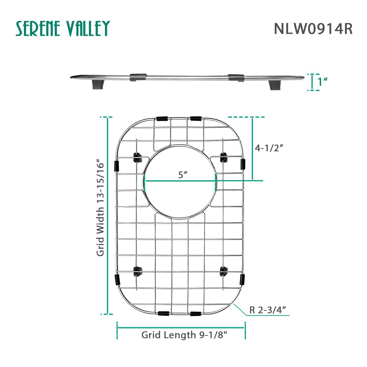 Sink Bottom Grid 9" x 13-7/8", Rear Drain with Corner Radius 2-3/4" NLW0914R-Serene Valley
