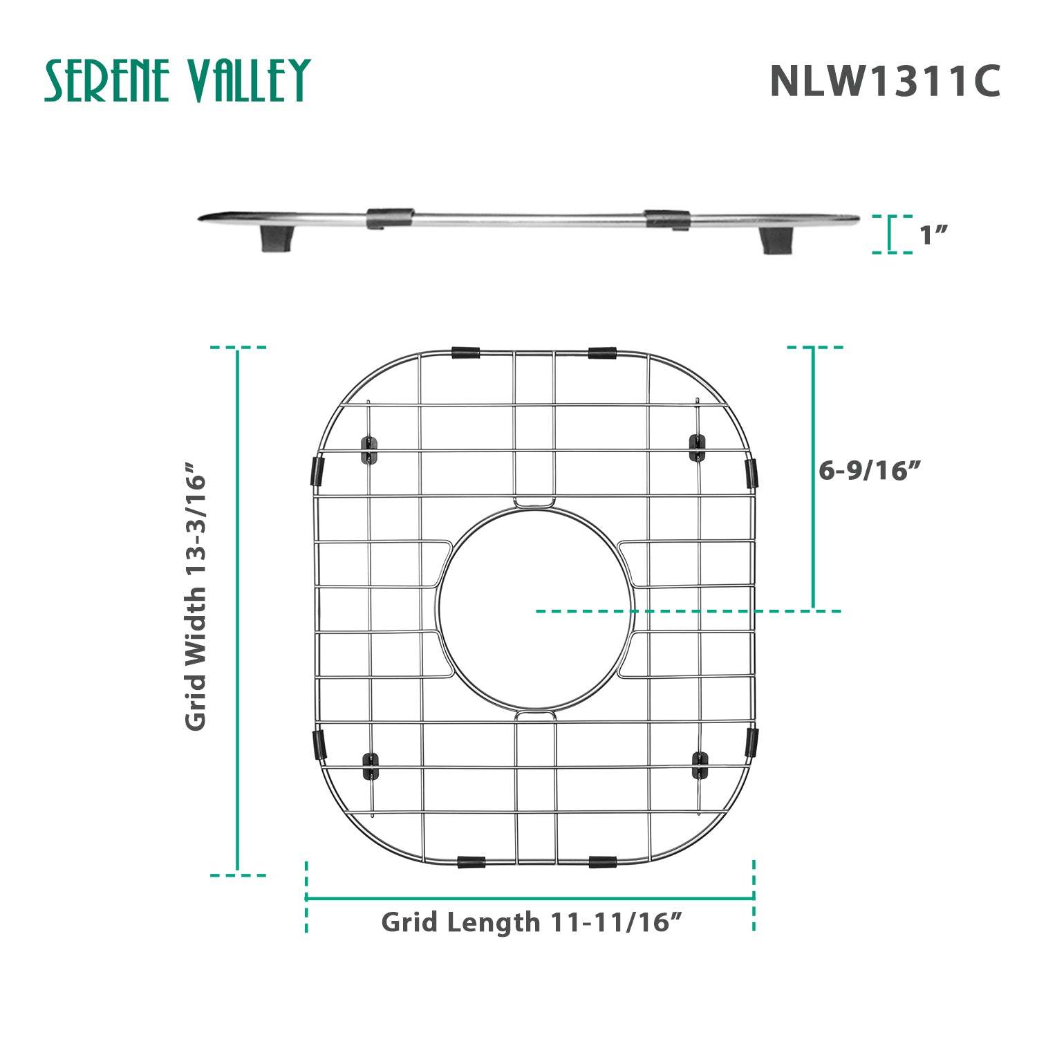 Sink Protector Grid 11-11/16" x 13-3/16", Centered Drain with Corner Radius 3-1/2" NLW1311C-Serene Valley