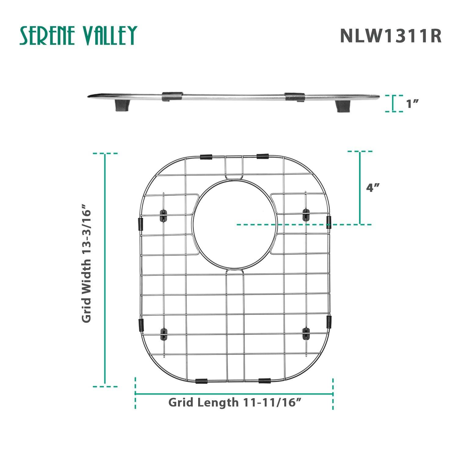 Sink Protector Grid 11-11/16" x 13-3/16", Rear Drain with Corner Radius 3-1/2" NLW1311R-Serene Valley