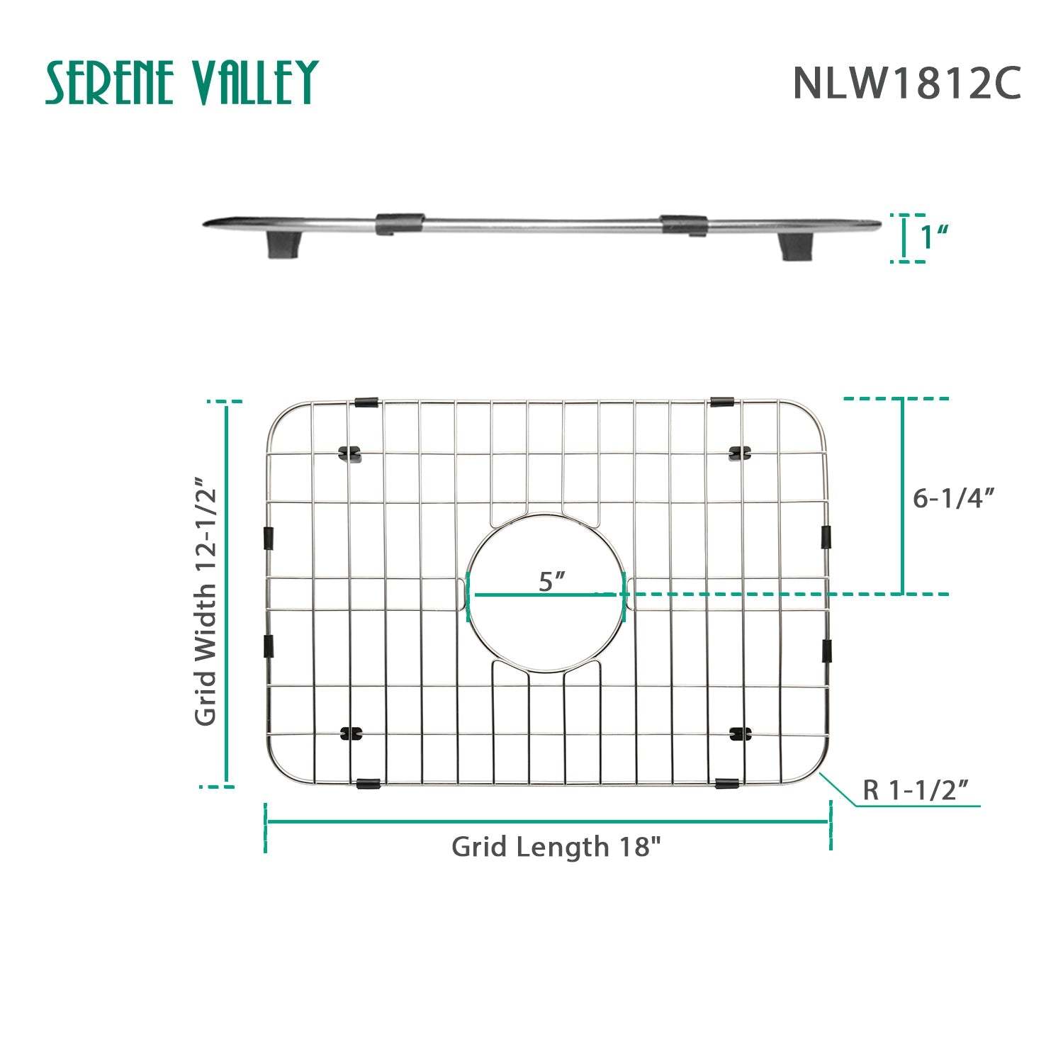 Serene Valley Sink Grid 18" X 12-1/2", Centered Drain with Corner Radius 1-1/2", NLW1812C-Serene Valley