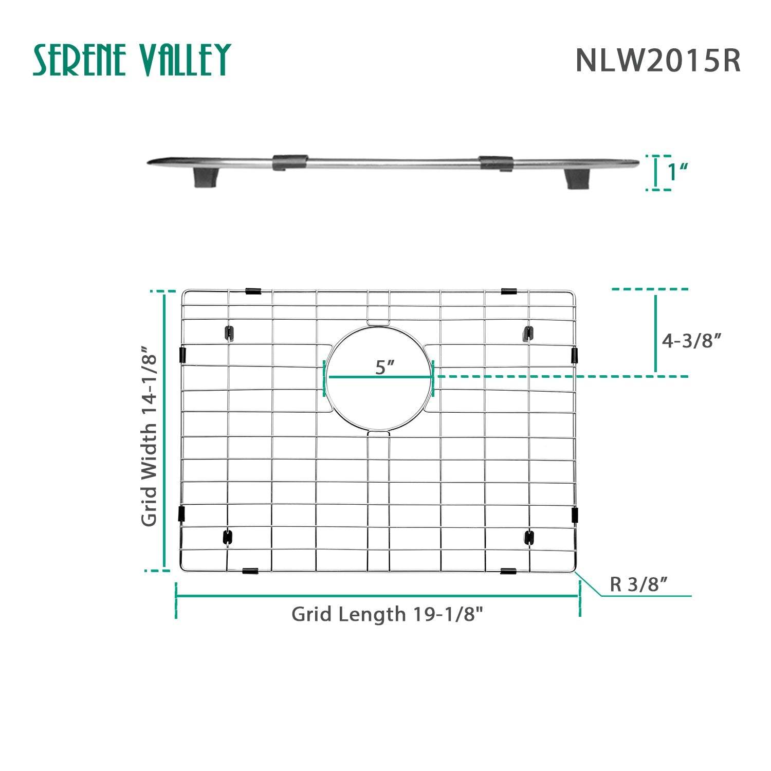 Serene Valley 19-1/4" X 14-1/8" Sink Grid, Rear Drain with Corner Radius R 3/8", NLW2015R-Serene Valley