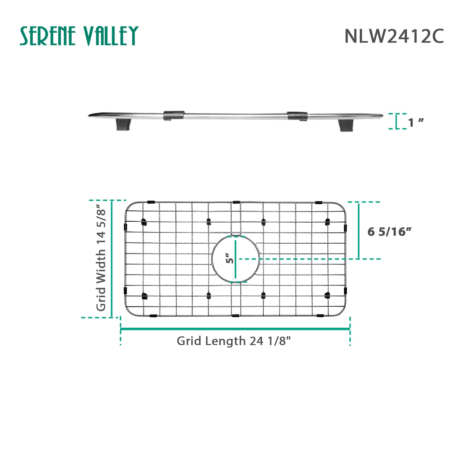 Sink Bottom Grid 24-1/8" x 12-5/8", Centered Drain with Corner Radius 1-1/2" NLW2412C-Serene Valley