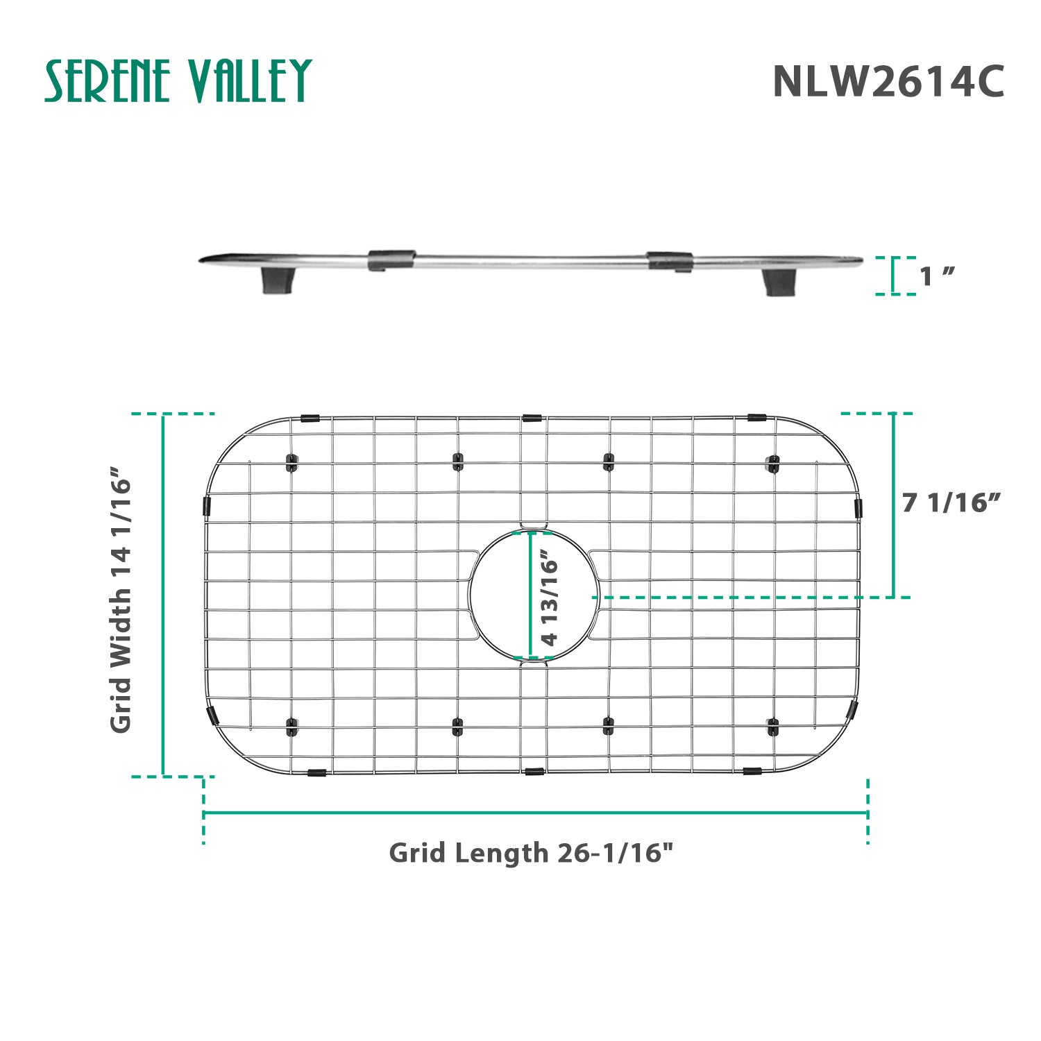 Sink Protector Grid 26-1/16" x 14-1/16", Centered Drain with Corner Radius 3-1/2" NLW2614C-Serene Valley