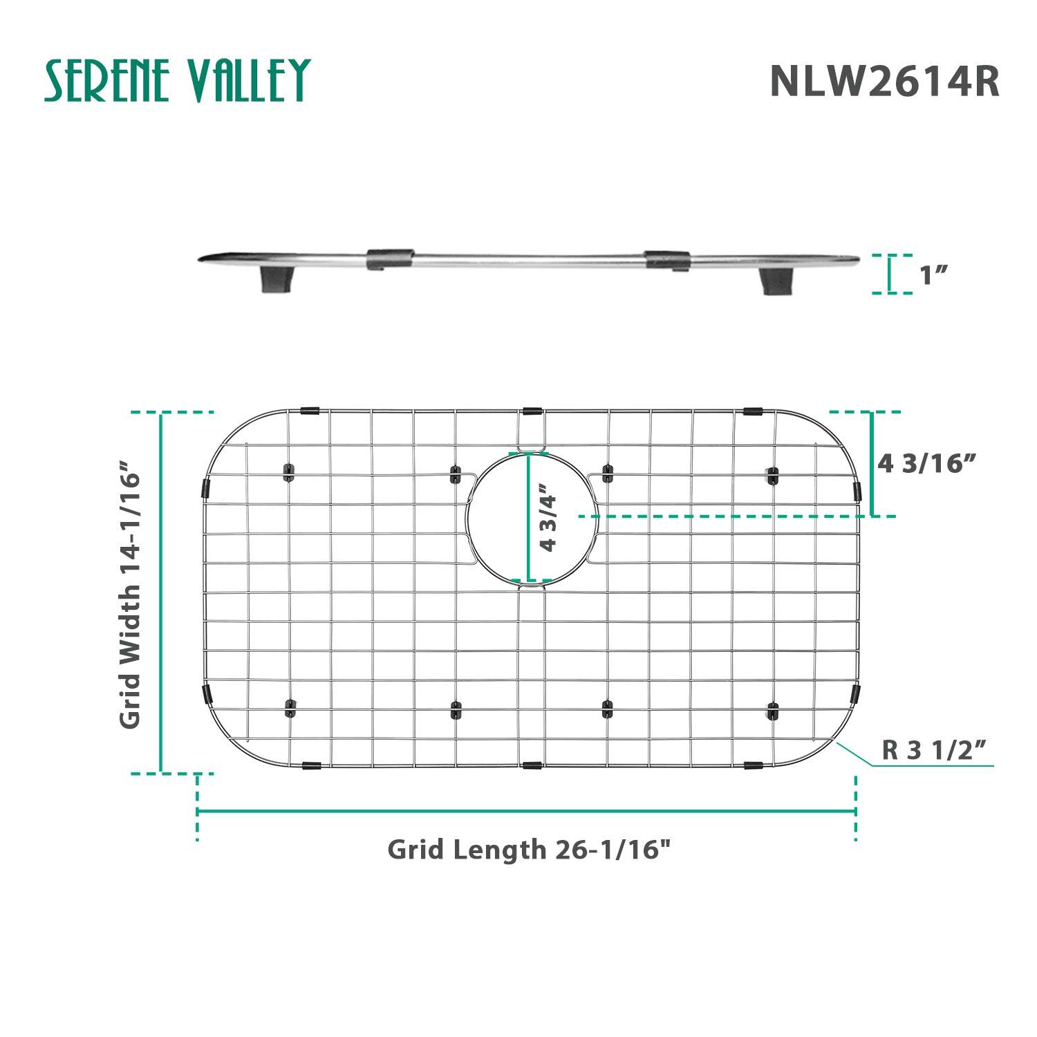 Sink Protector Grid 26-1/16" x 14-1/16", Rear Drain with Corner Radius 3-1/2" NLW2614R-Serene Valley