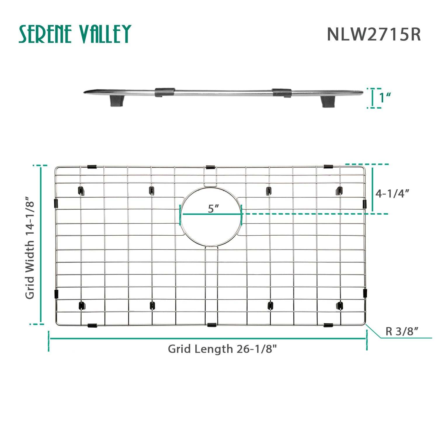 Serene Valley 26-1/4" X 14-1/4" Sink Protector, Rear Drain with Corner Radius 3/8",  NLW2715R-Serene Valley
