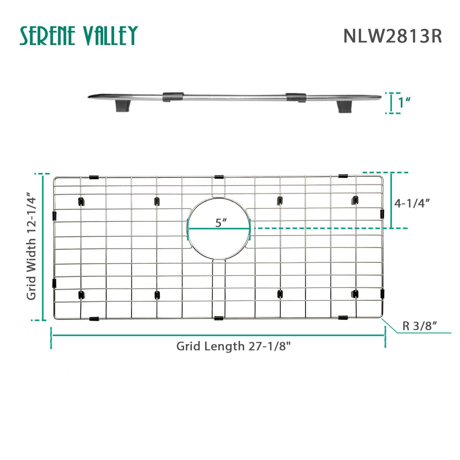Serene Valley 27-1/4" X 12-1/4" Sink Protector, Rear Drain with Corner Radius 3/8",  NLW2813R-Serene Valley