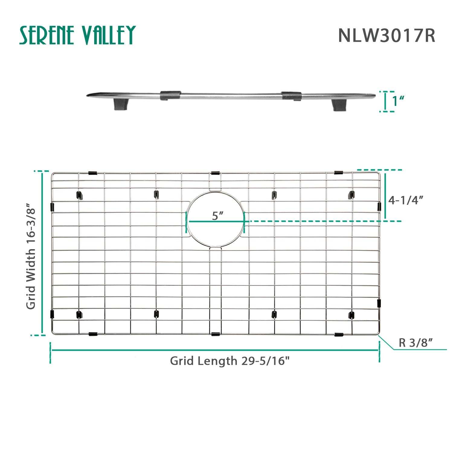 Serene Valley 29-1/2" x 16-1/2" Sink Bottom Grid, Rear Drain with Corner Radius 3/16", Sink Grids Stainless Steel NLW3017R-Serene Valley