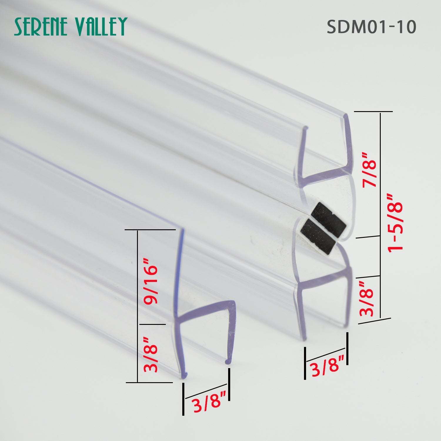 Serene Valley Push-Open Shower Door Magnetic Strip Pair and Doorside Strip for 3/8" Glass, Super Clear, 78" Magnetic Strip Pair Plus 78" Doorside Strip, 2pcs SDM01-10-Serene Valley