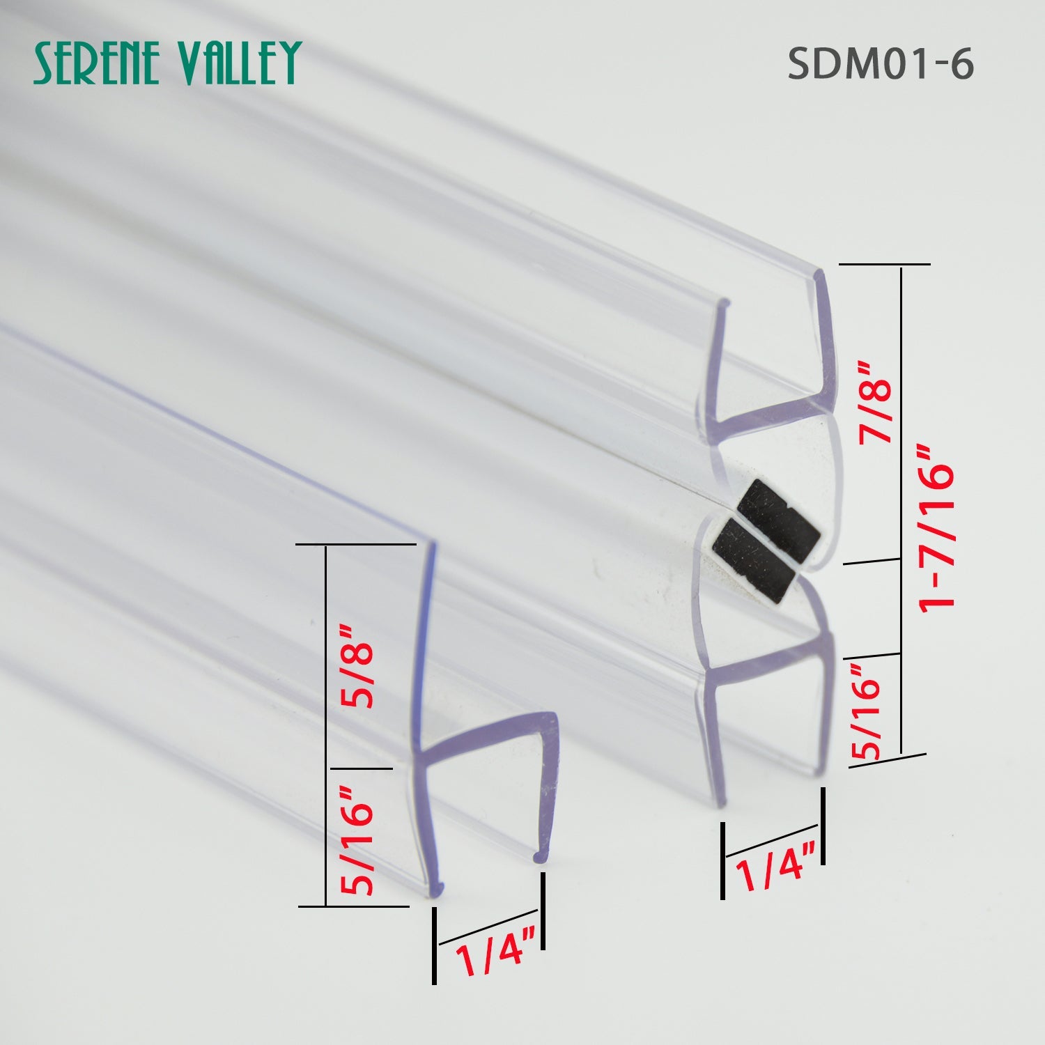 Serene Valley Push-Open Shower Door Magnetic Strip Pair and Doorside Strip for 1/4" Glass, Super Clear, 78" Magnetic Strip Pair Plus 78" Doorside Strip, 2pcs SDM01-6-Serene Valley