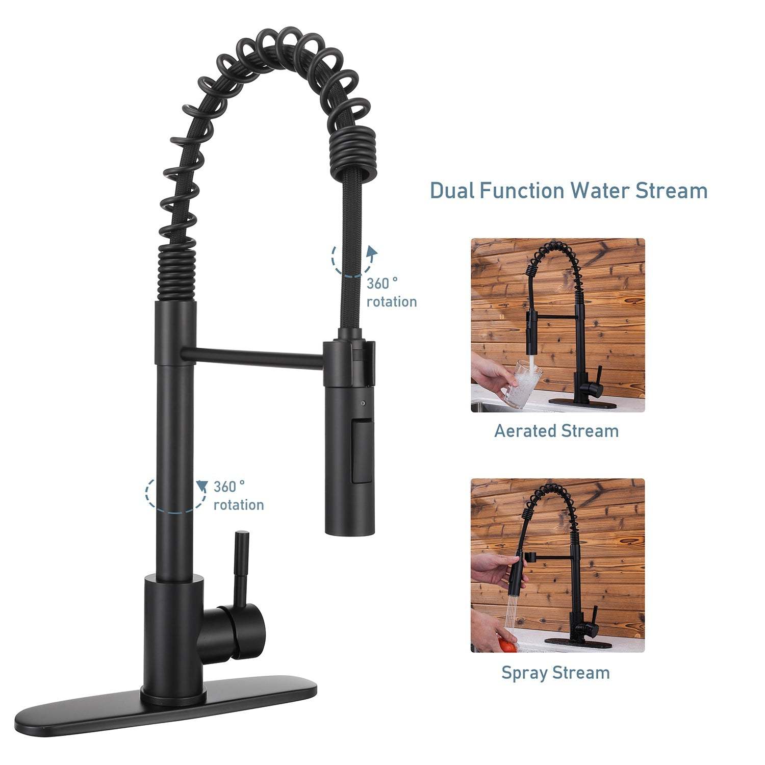 Pull-Out Sprayer Kitchen Faucet SNK310MB, Single Lever Handle, Matte Black MB Finish with cUPC/NSF/CEC Compliant Quality-Serene Valley