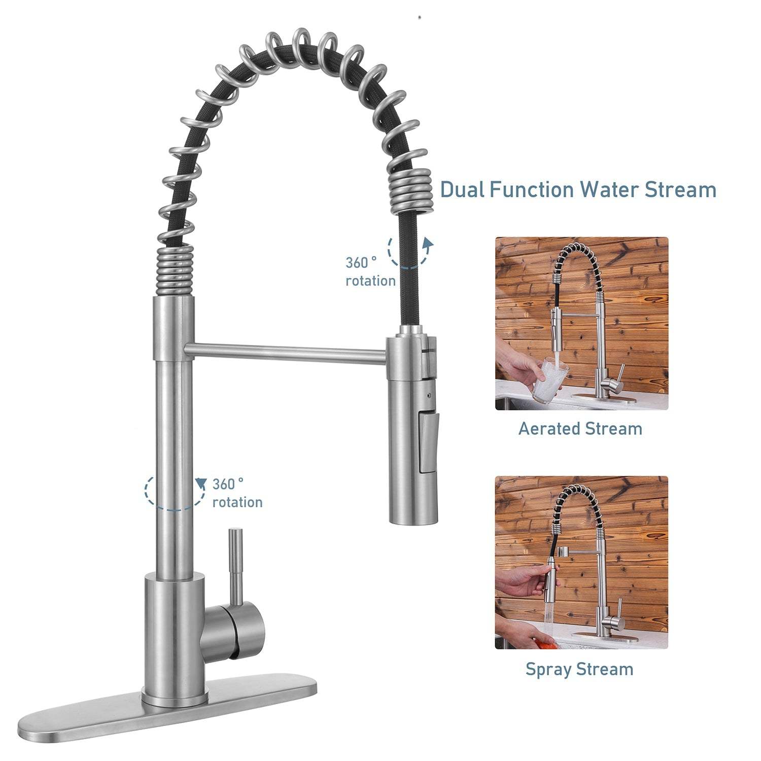 Pull-Out Sprayer Kitchen Faucet SNK310ST, Single Lever Handle, Stainless Steel ST Finish with cUPC/NSF/CEC Compliant Quality-Serene Valley