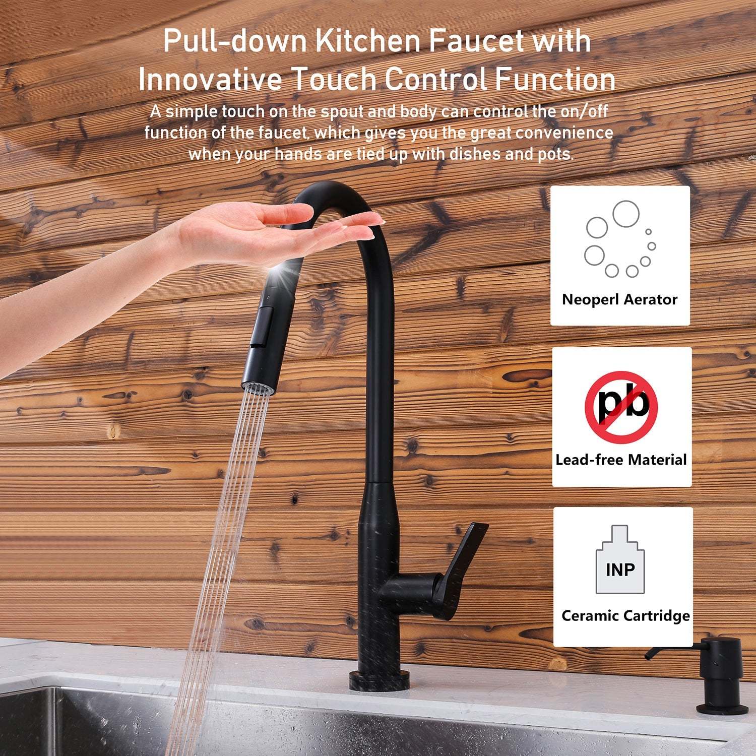 Sereve Valley Touch Sensor with Pull-Down Sprayer Kitchen Faucet STK210MB, Single Lever Handle with Deck Plate, Matte Black MB Finish-Serene Valley