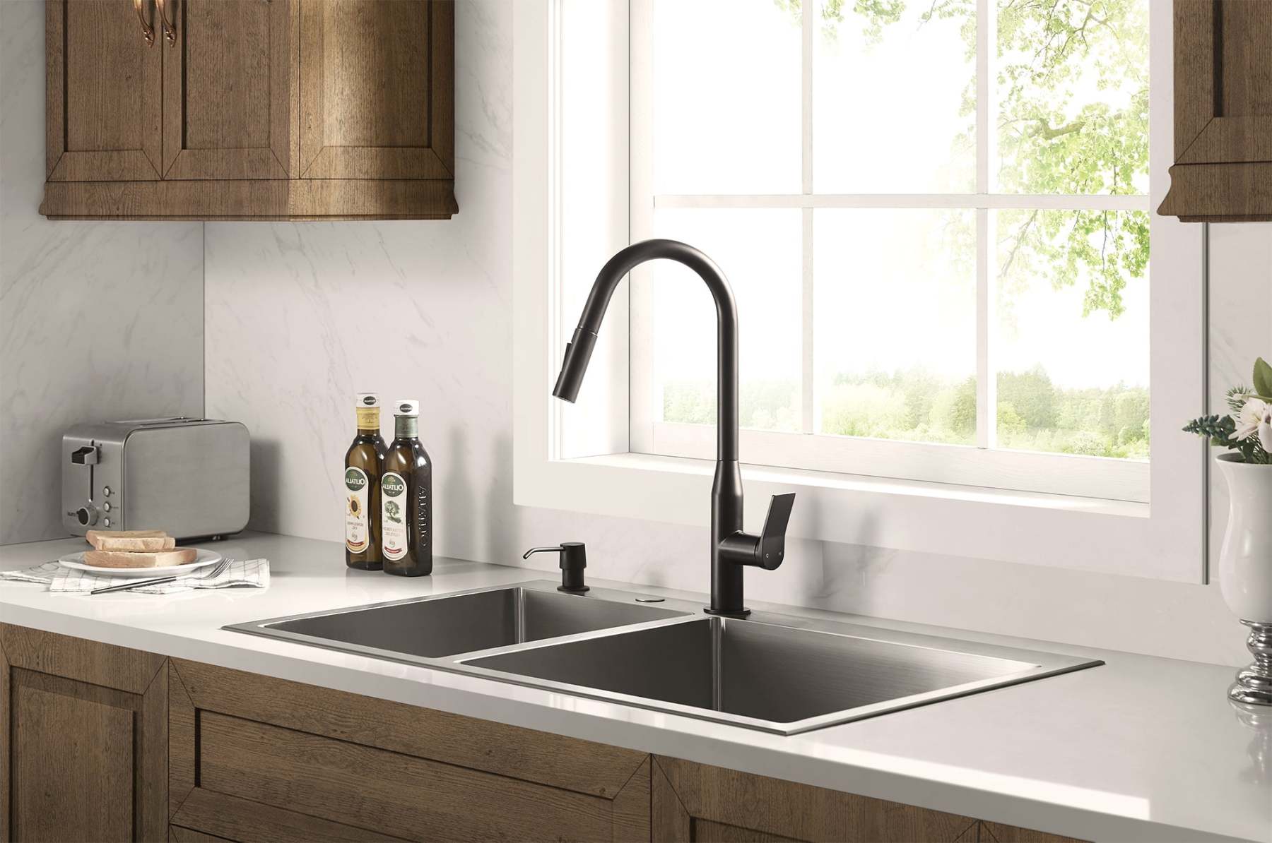 Sereve Valley Touch Sensor with Pull-Down Sprayer Kitchen Faucet STK210MB, Single Lever Handle with Deck Plate, Matte Black MB Finish-Serene Valley