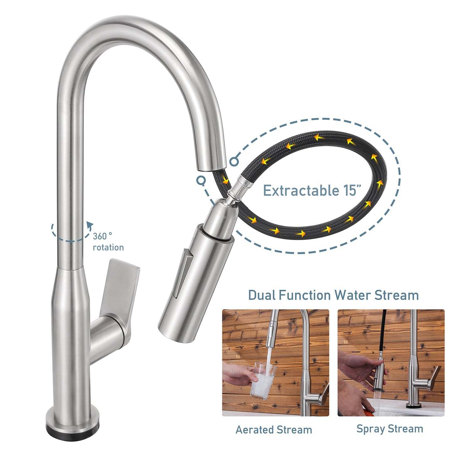 Serene Valley Rowland Touch Sensor with Pull-Down Sprayer Kitchen Faucet, Single Lever Handle with Deck Plate, Stainless Steel Finish STK210ST-Serene Valley