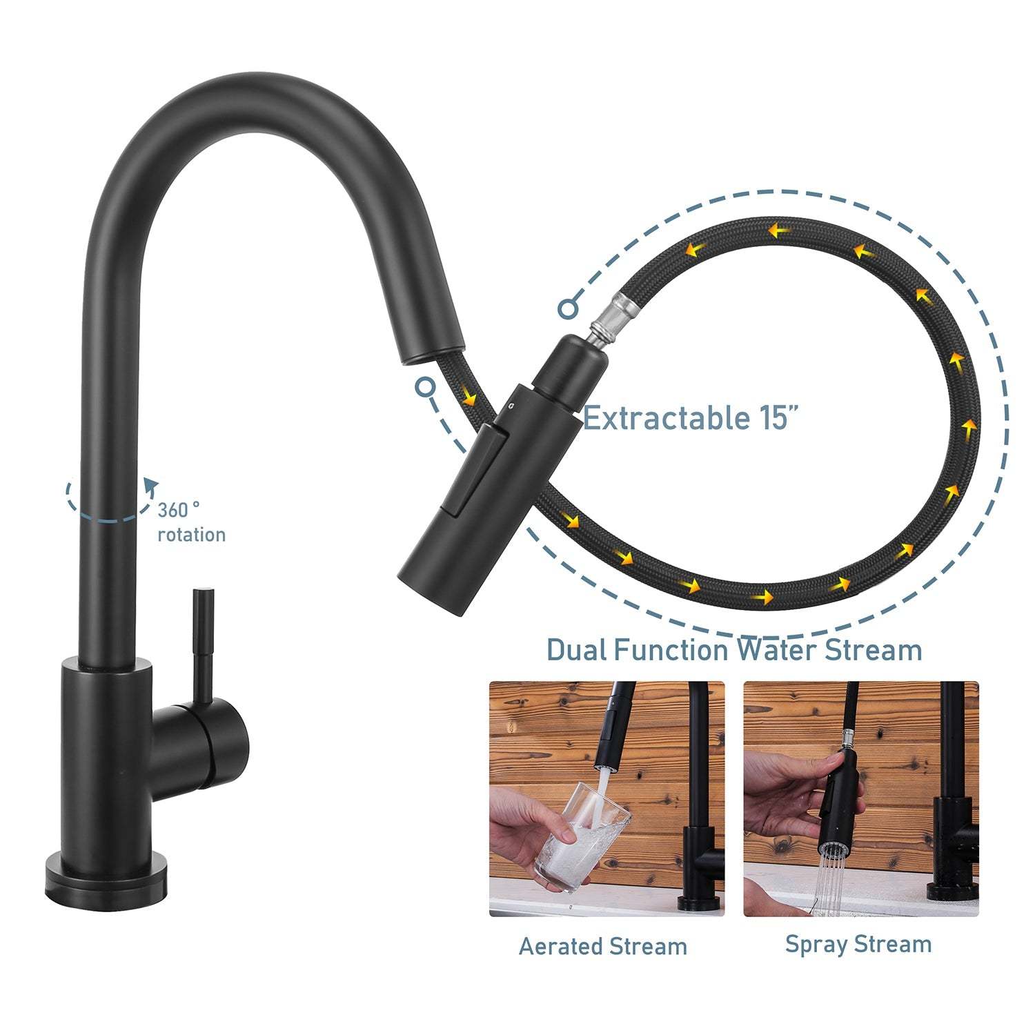 Touch Sensor with Pull-Down Sprayer Kitchen Faucet STK211MB, Single Lever Handle with Deck Plate, Matte Black MB Finish-Serene Valley