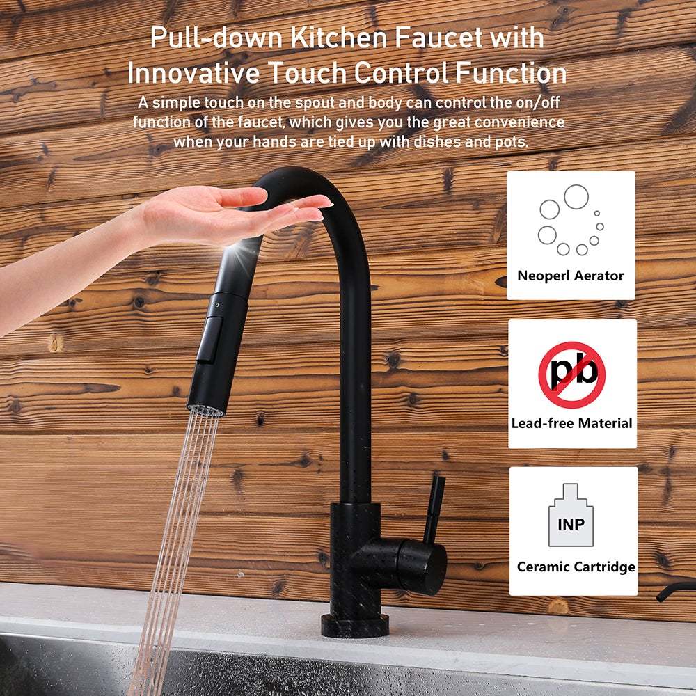 Touch Sensor with Pull-Down Sprayer Kitchen Faucet STK211MB, Single Lever Handle with Deck Plate, Matte Black MB Finish-Serene Valley