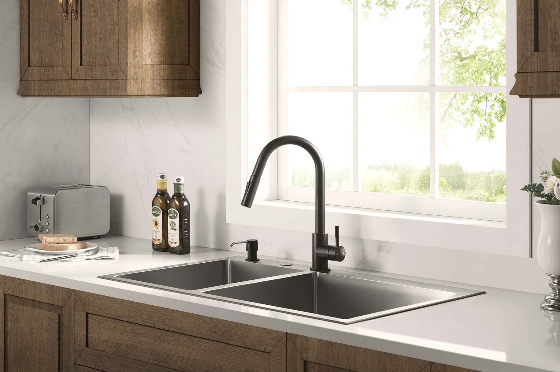 Touch Sensor with Pull-Down Sprayer Kitchen Faucet STK211MB, Single Lever Handle with Deck Plate, Matte Black MB Finish-Serene Valley