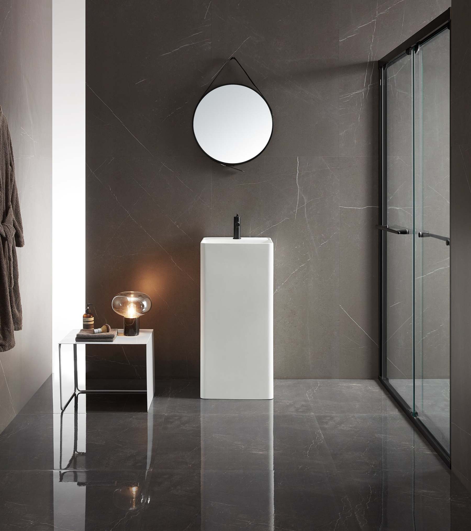 Bathroom Pedestal Sink, Solid Surface Material, Free-Standing Install, 16.5" with Single Faucet Hole in Matte White, SV-PSF17-Serene Valley