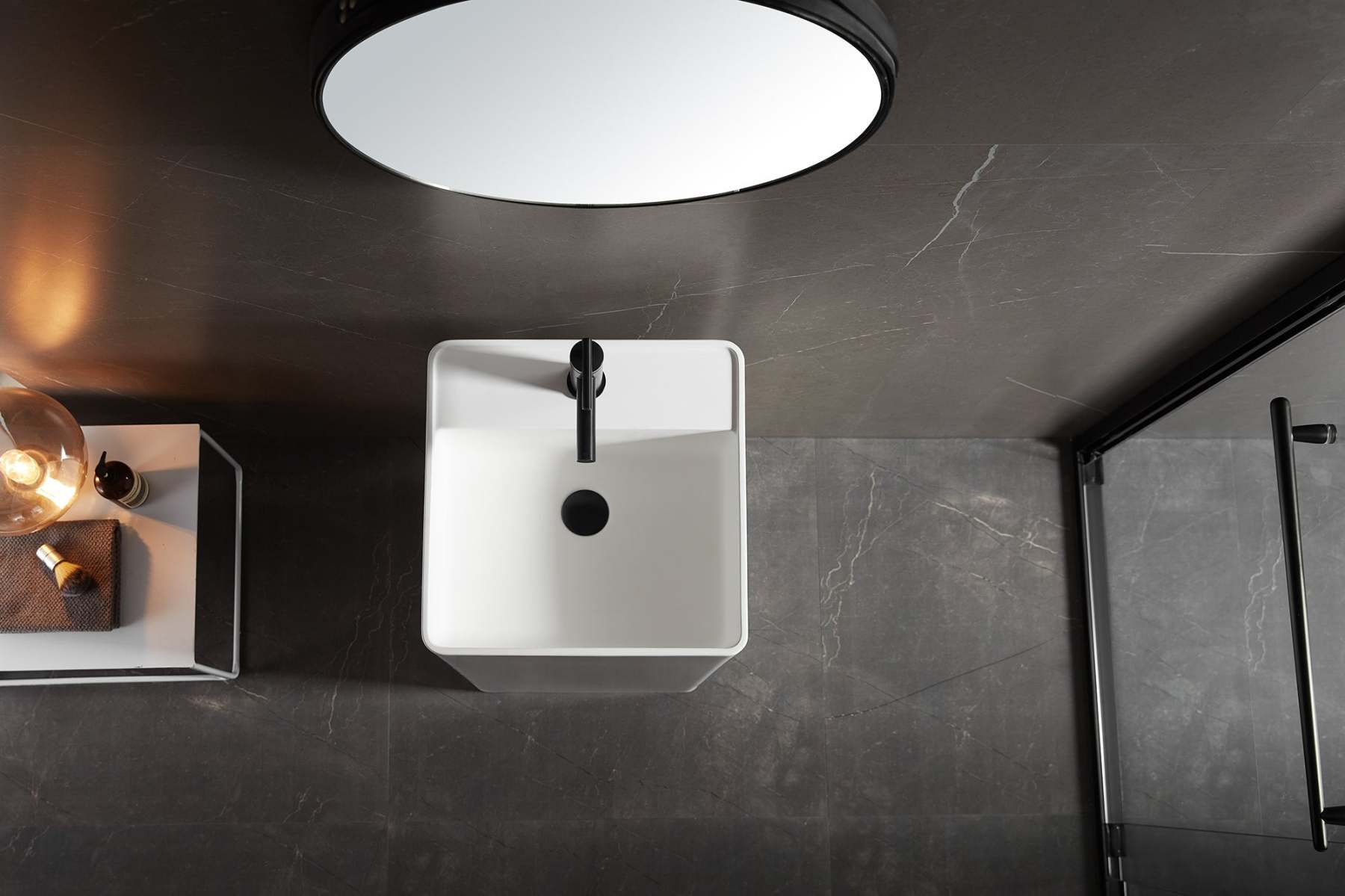 Bathroom Pedestal Sink, Solid Surface Material, Free-Standing Install, 16.5" with Single Faucet Hole in Matte White, SV-PSF17-Serene Valley