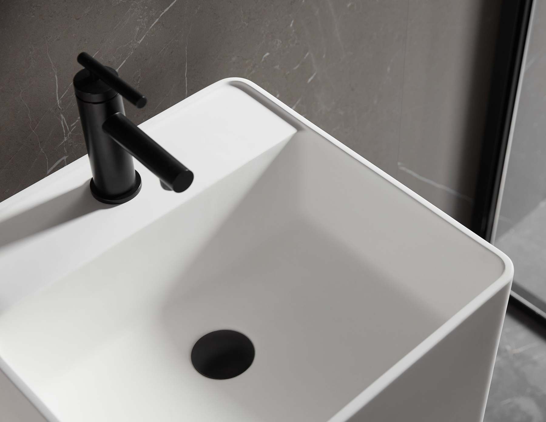 Bathroom Pedestal Sink, Solid Surface Material, Free-Standing Install, 16.5" with Single Faucet Hole in Matte White, SV-PSF17-Serene Valley