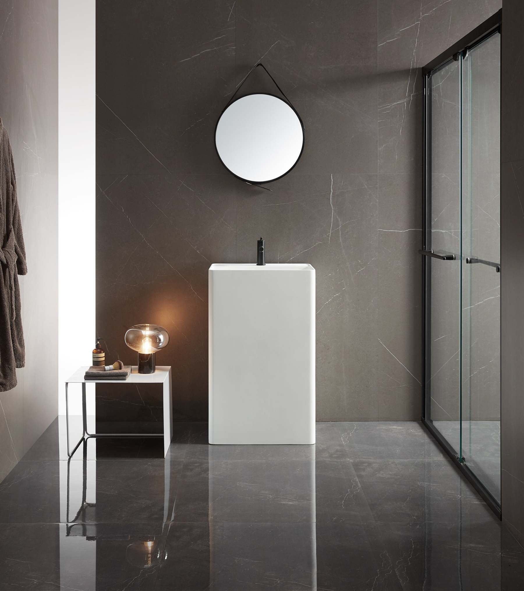 Bathroom Pedestal Sink, Solid Surface Material, Free-Standing Install, 21.5X16.5" with Single Faucet Hole in Matte White， SV-PSF2217-Serene Valley