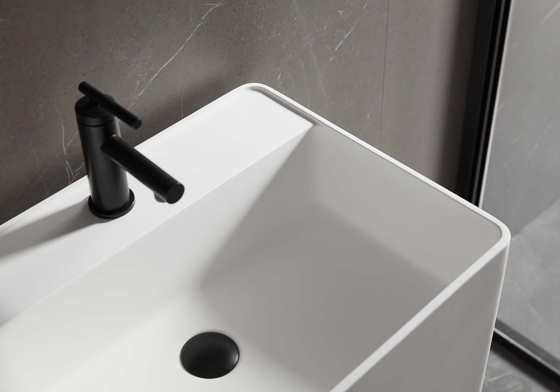 Bathroom Pedestal Sink, Solid Surface Material, Free-Standing Install, 21.5X16.5" with Single Faucet Hole in Matte White， SV-PSF2217-Serene Valley