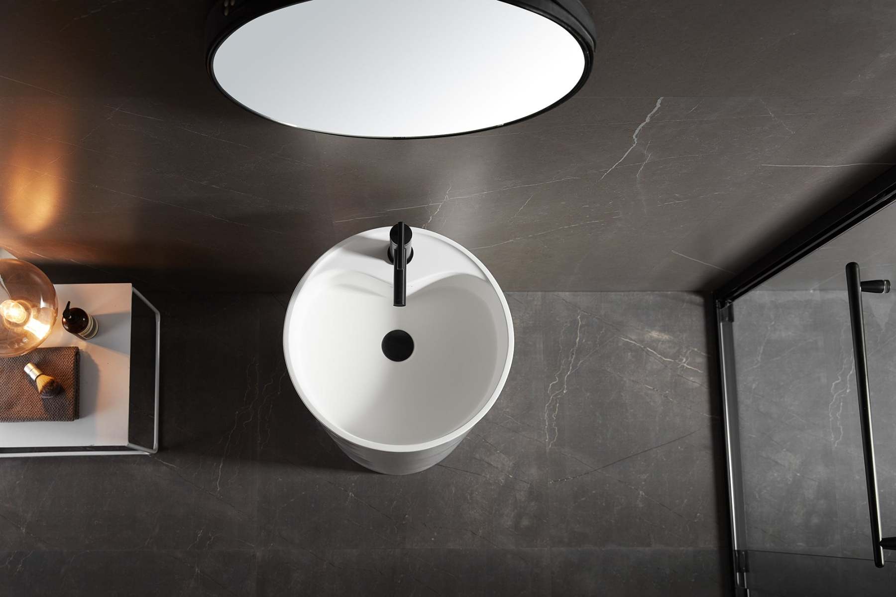 Bathroom Pedestal Sink, Solid Surface Material, Free-Standing Install, 18" with Single Faucet Hole in Matte White, SV-PSY18-Serene Valley